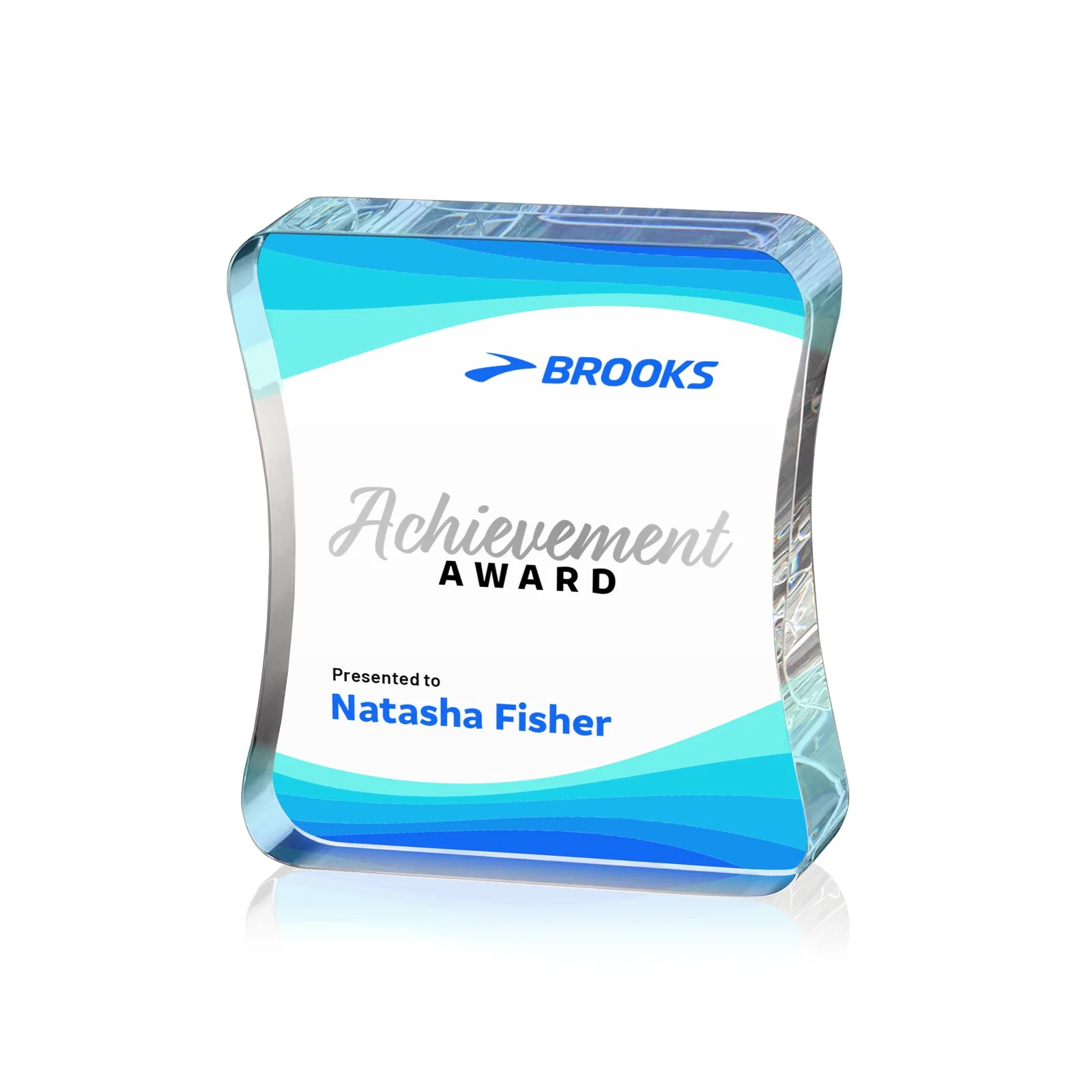 Custom Optical Crystal Rectangle Award with an Inward-Curved Face, desk awards for graduation ceremonies