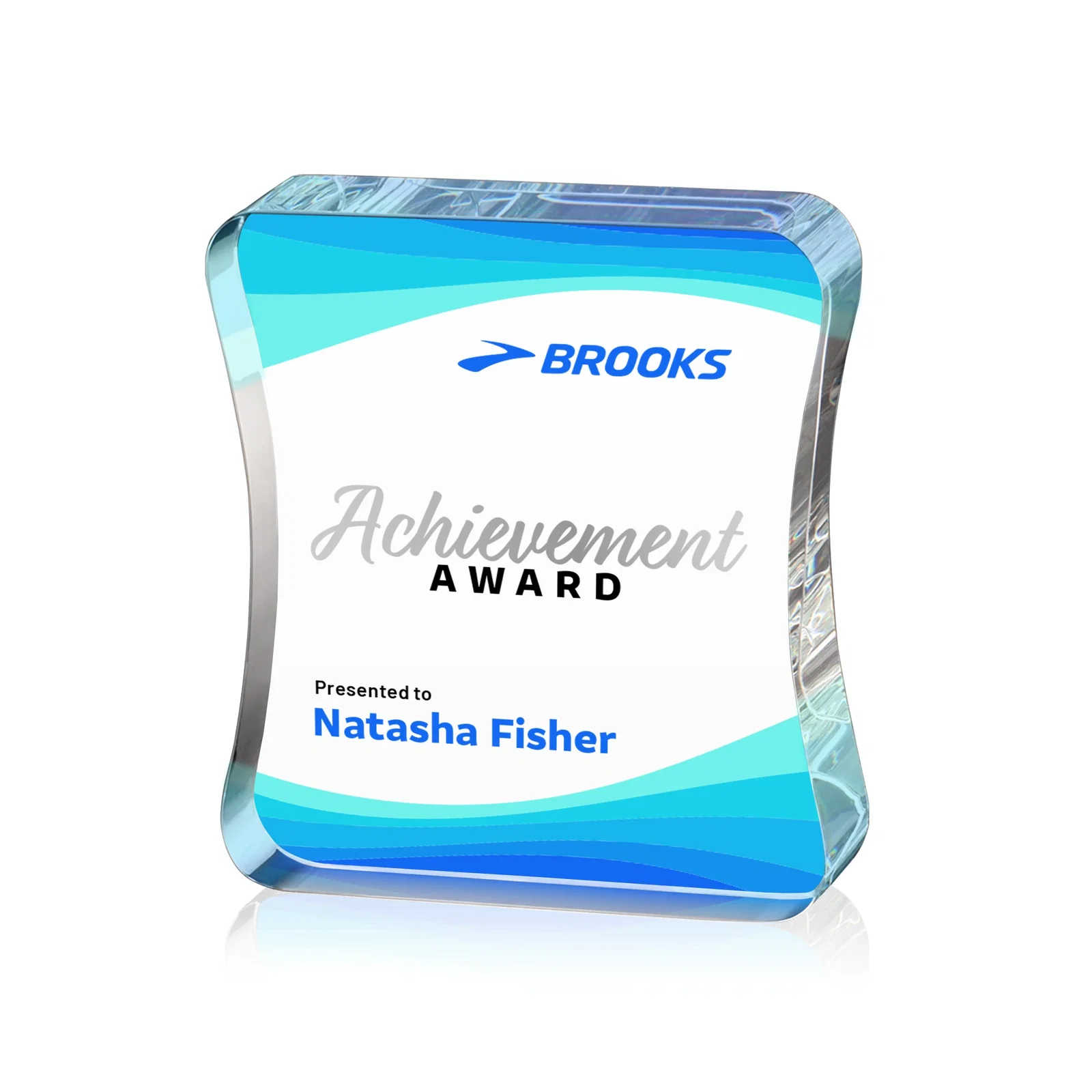 Custom Optical Crystal Rectangle Award with an Inward-Curved Face, desk awards for safety achievement programs