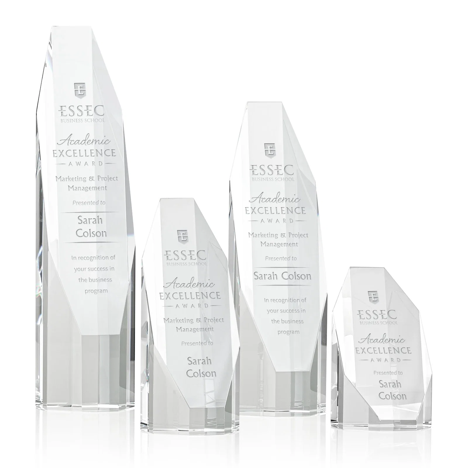 Custom Optical Crystal Obelisk Award With Diamond-Shaped Etch Face for employee recognition