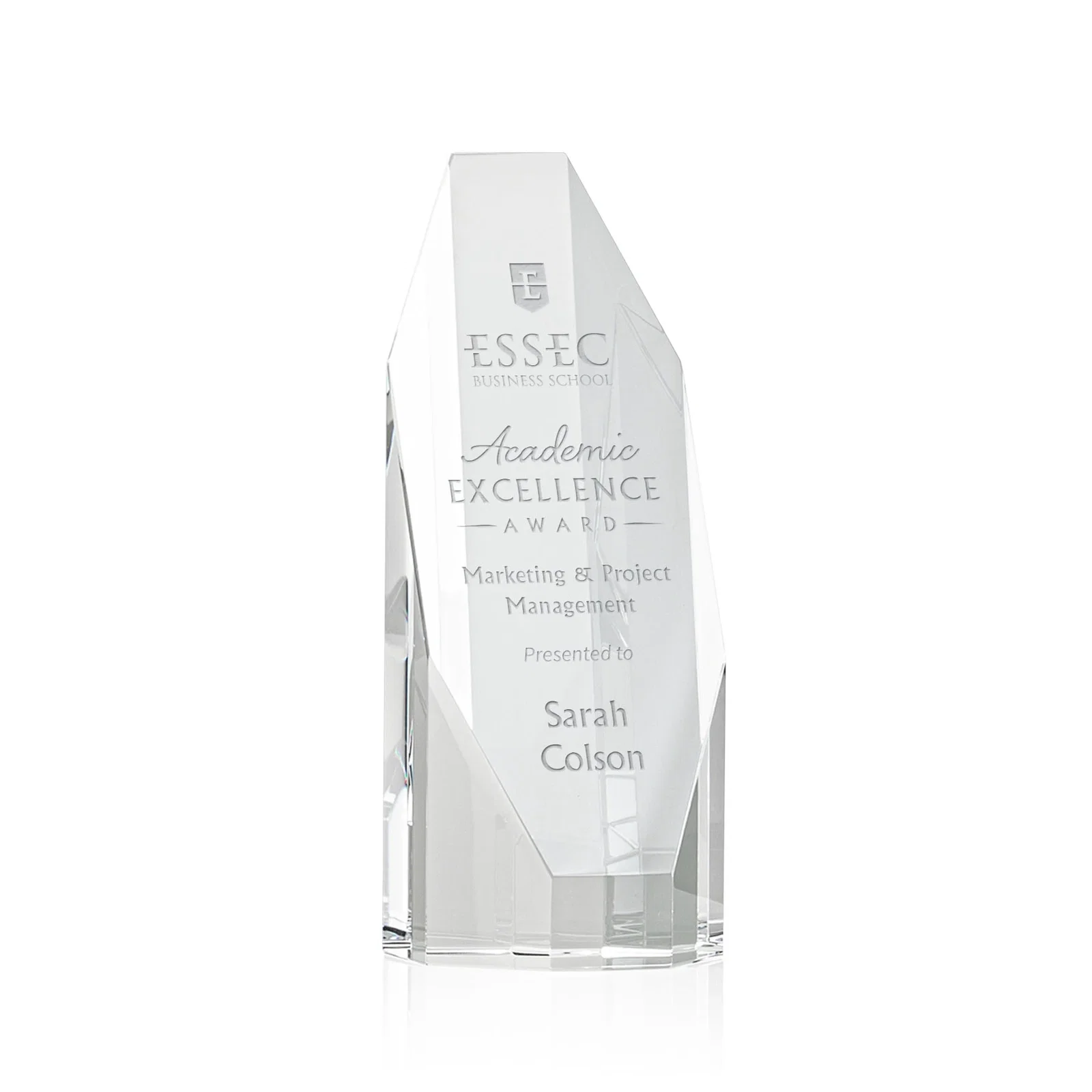 Custom Optical Crystal Obelisk Award With Diamond-Shaped Etch Face for service anniversary gifts