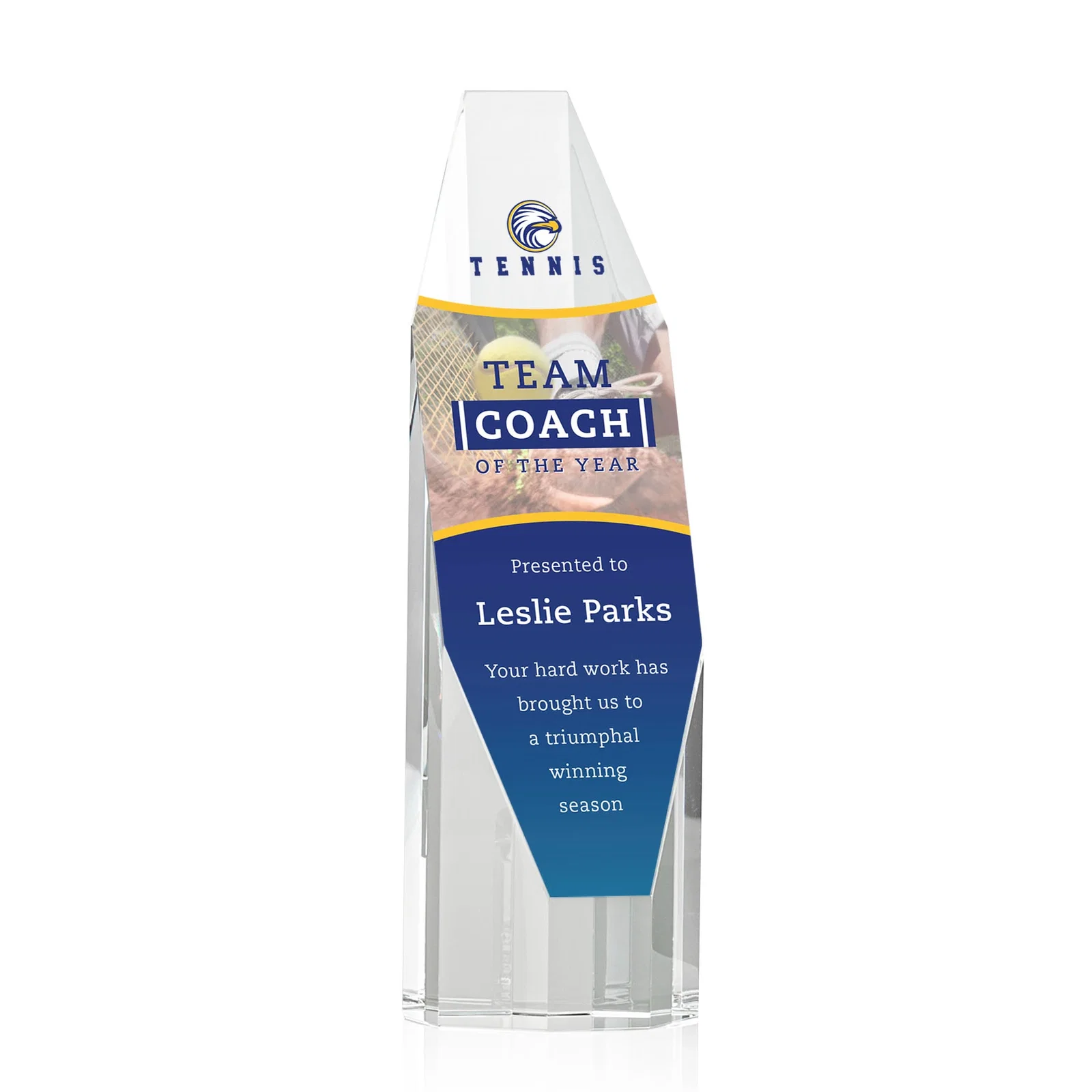 Custom Optical Crystal Obelisk Award With Diamond-Shaped Etch Face for safety achievement programs