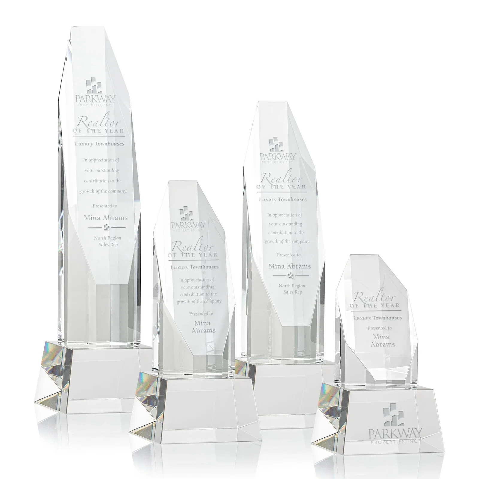 Custom Optical Crystal Obelisk Award with Sheered Octagonal Diamond Face for employee recognition
