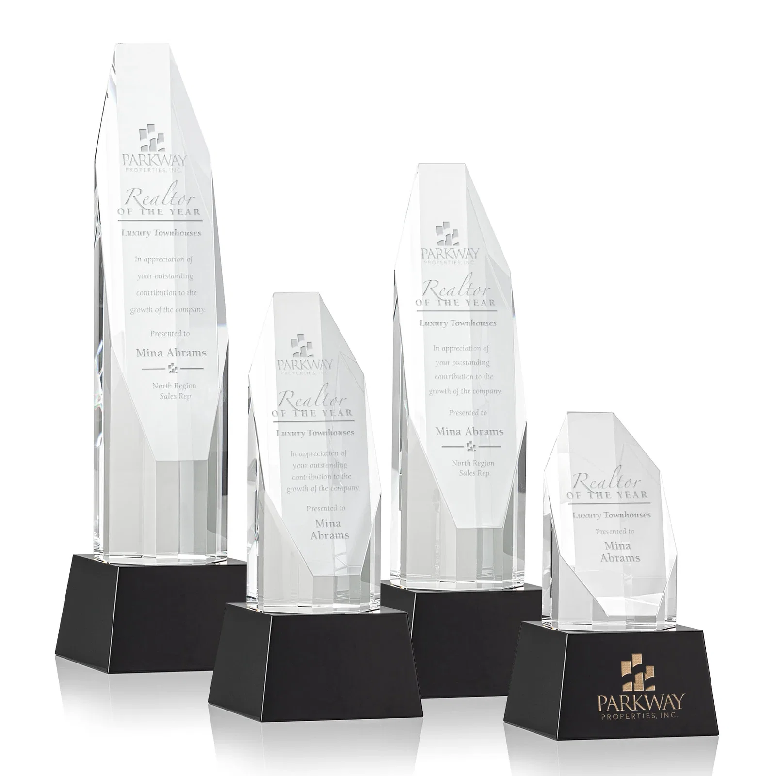 Custom Optical Crystal Obelisk Award with Sheered Octagonal Diamond Face for dealer and partner awards