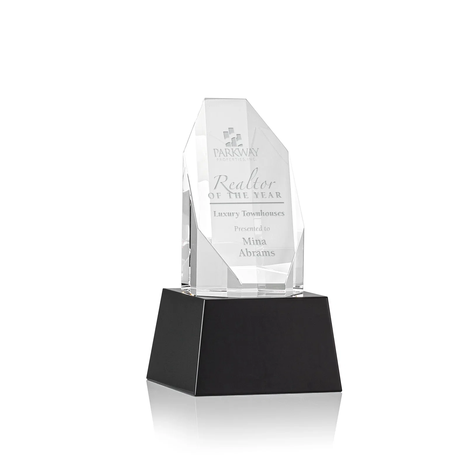 Custom Optical Crystal Obelisk Award with Sheered Octagonal Diamond Face for company anniversary events