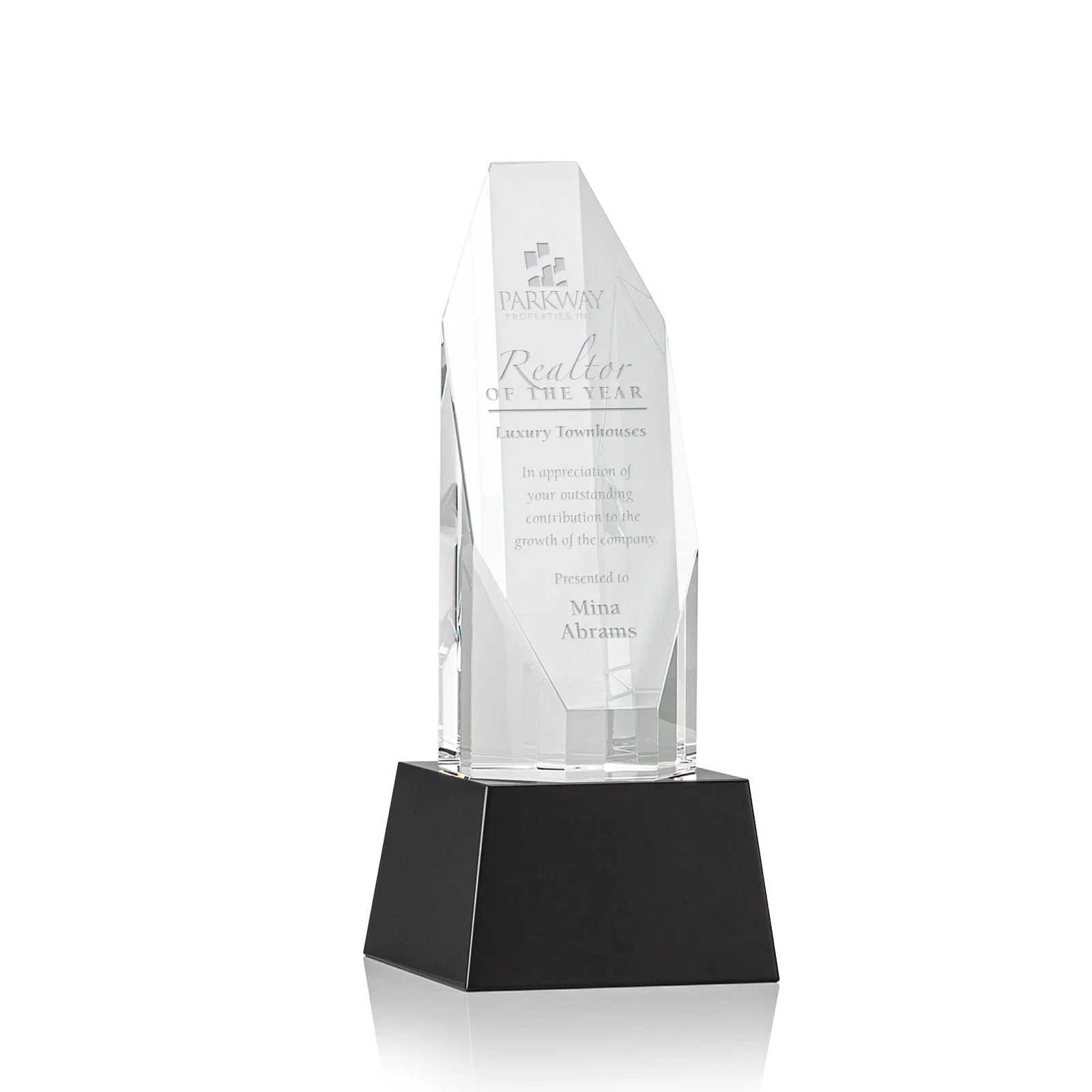 Personalized Optical Crystal Obelisk Award with Sheered Octagonal Diamond Face for employee recognition