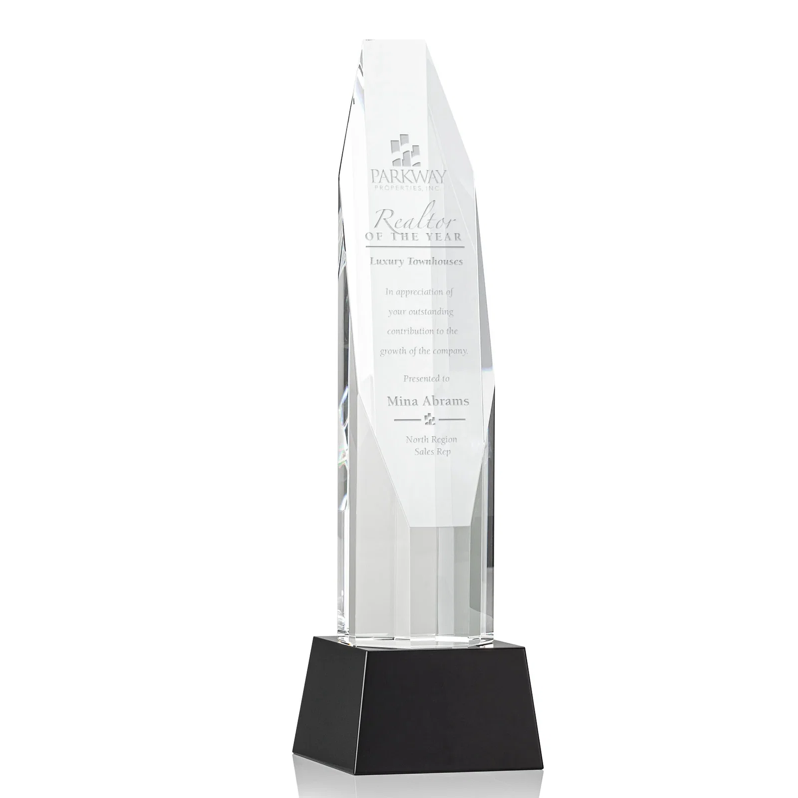 Personalized Optical Crystal Obelisk Award with Sheered Octagonal Diamond Face for service anniversary gifts