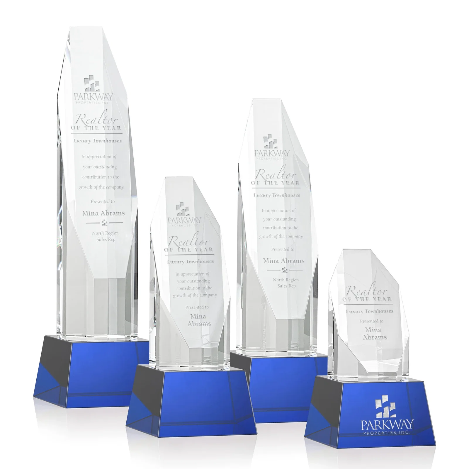 Personalized Optical Crystal Obelisk Award with Sheered Octagonal Diamond Face for sales achievement awards
