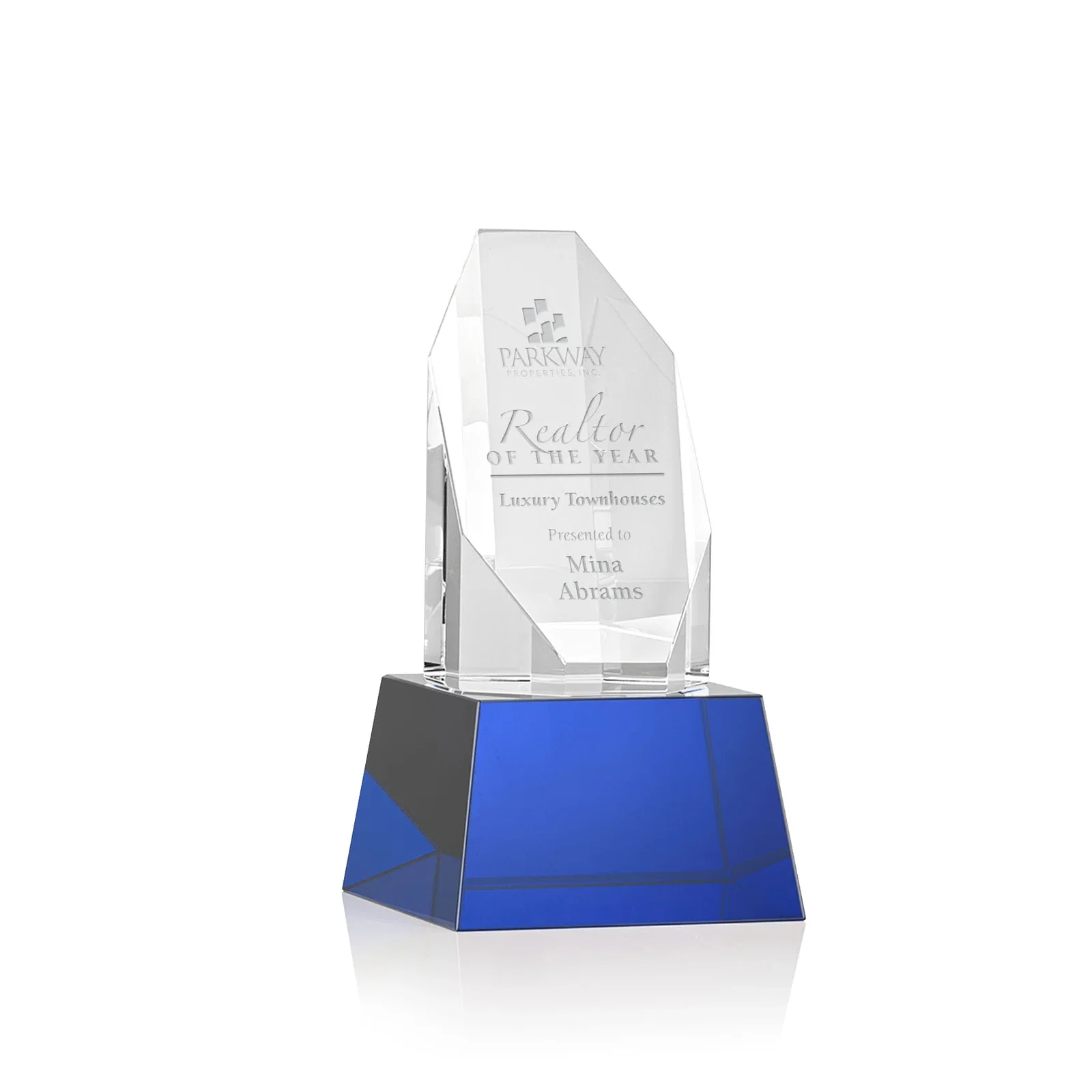 Personalized Optical Crystal Obelisk Award with Sheered Octagonal Diamond Face for retirement presentations