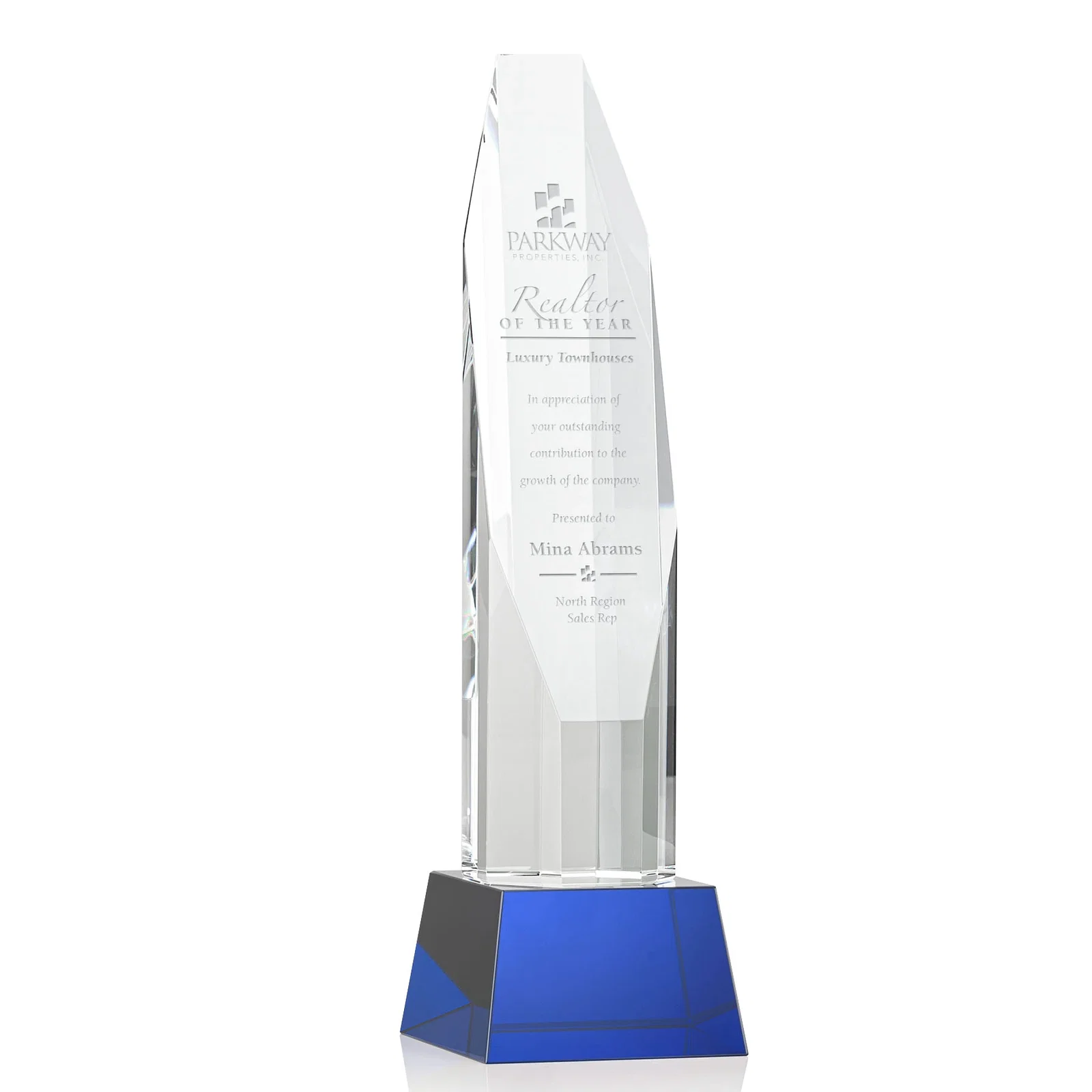 Personalized Optical Crystal Obelisk Award with Sheered Octagonal Diamond Face for graduation ceremonies