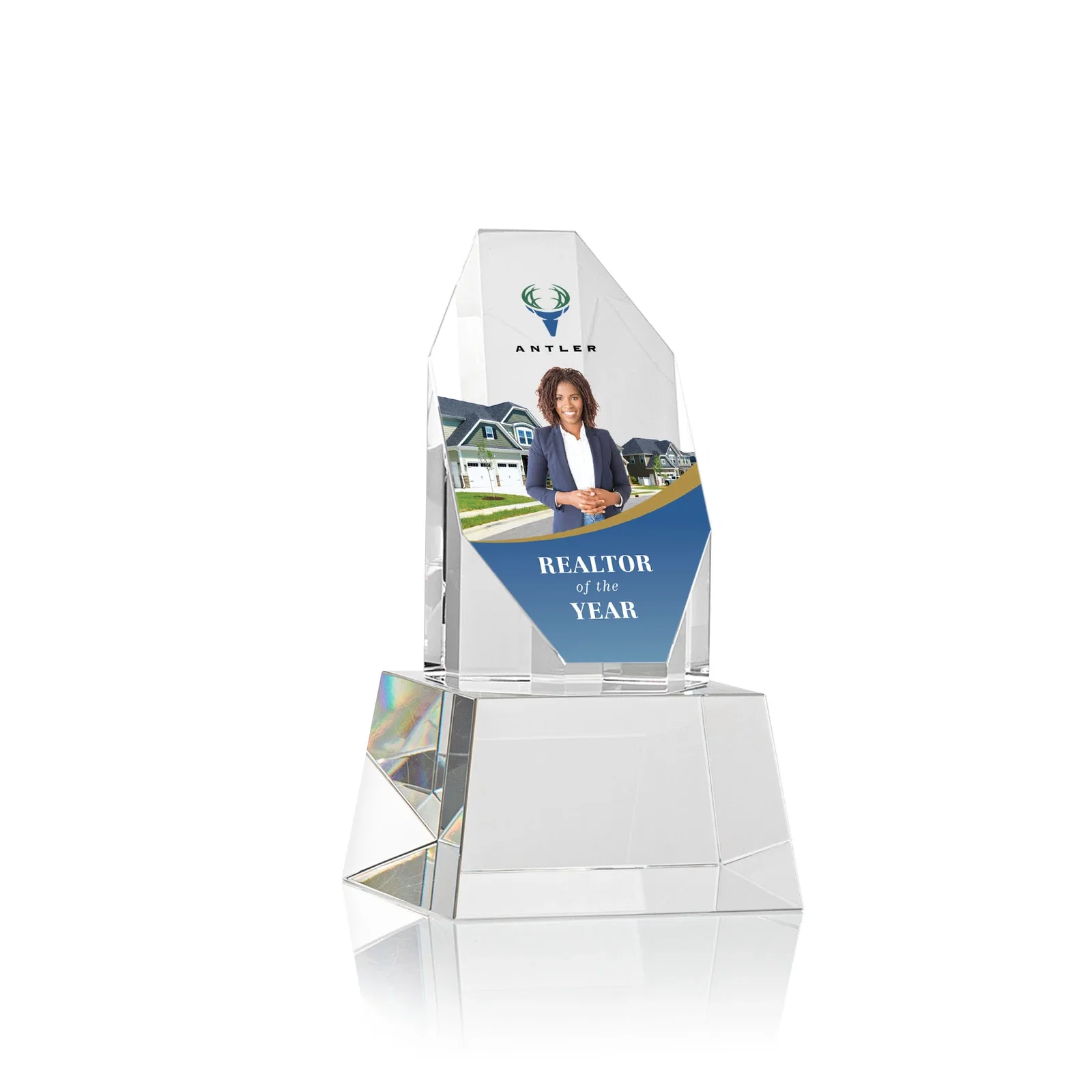 Personalized Optical Crystal Obelisk Award with Sheered Octagonal Diamond Face for volunteer appreciation