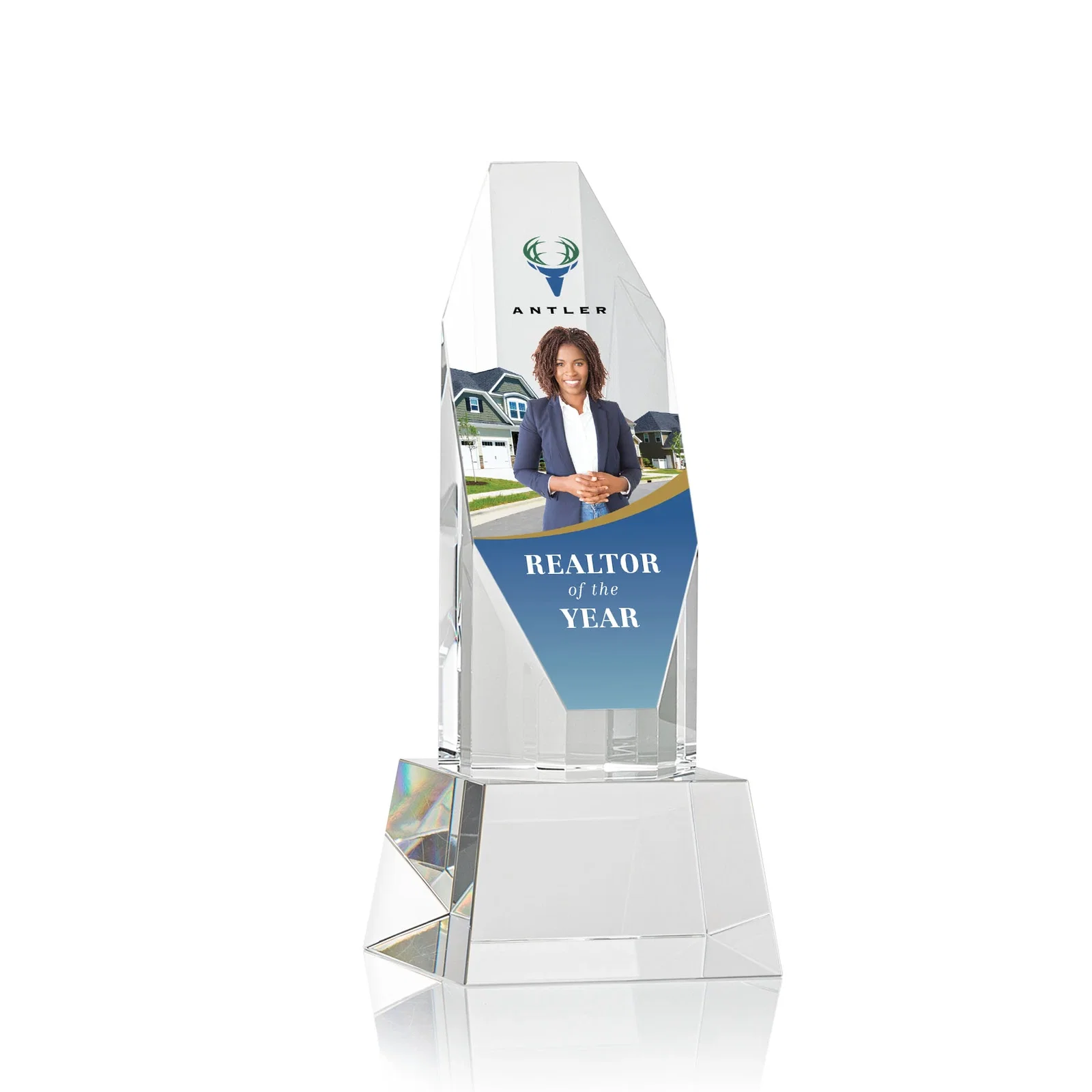 Personalized Optical Crystal Obelisk Award with Sheered Octagonal Diamond Face for dealer and partner awards