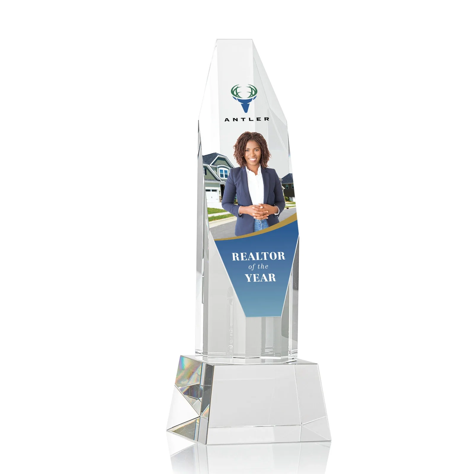 Personalized Optical Crystal Obelisk Award with Sheered Octagonal Diamond Face for company anniversary events