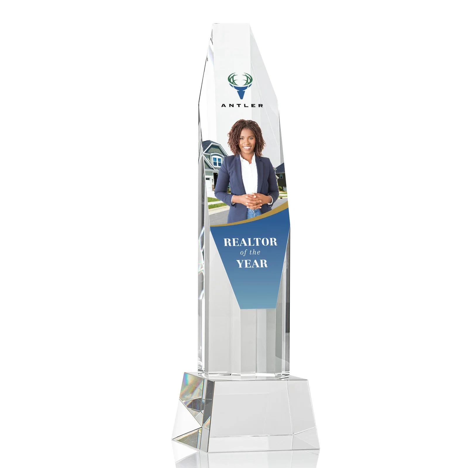Promotional Optical Crystal Obelisk Award with Sheered Octagonal Diamond Face for employee recognition