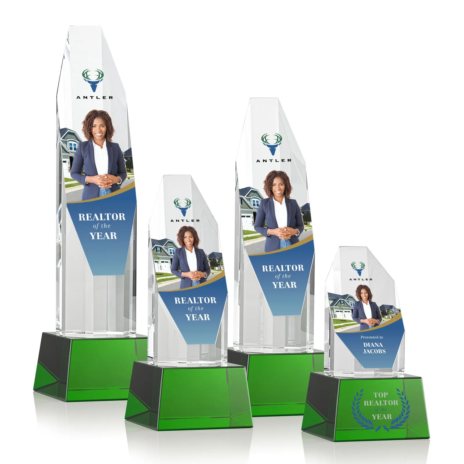 Promotional Optical Crystal Obelisk Award with Sheered Octagonal Diamond Face for corporate award ceremonies