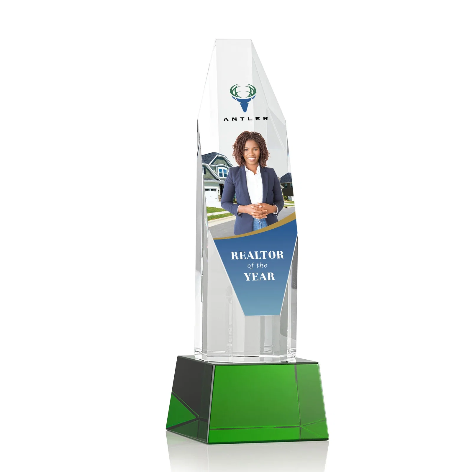 Promotional Optical Crystal Obelisk Award with Sheered Octagonal Diamond Face for retirement presentations