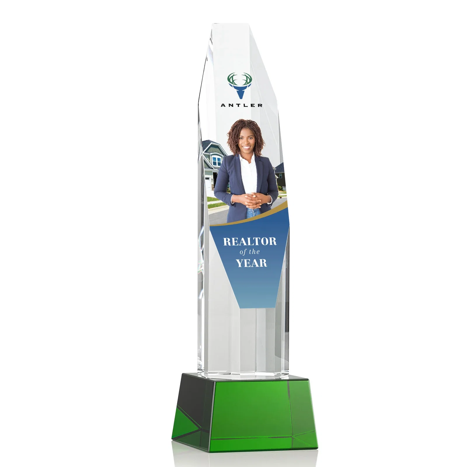 Promotional Optical Crystal Obelisk Award with Sheered Octagonal Diamond Face for team milestone celebrations