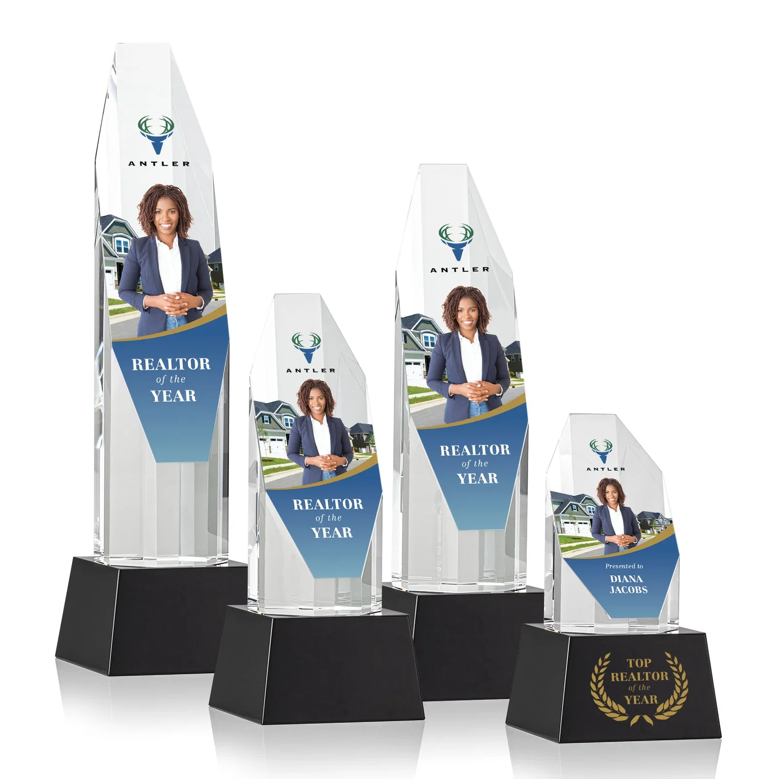 Promotional Optical Crystal Obelisk Award with Sheered Octagonal Diamond Face for donor appreciation