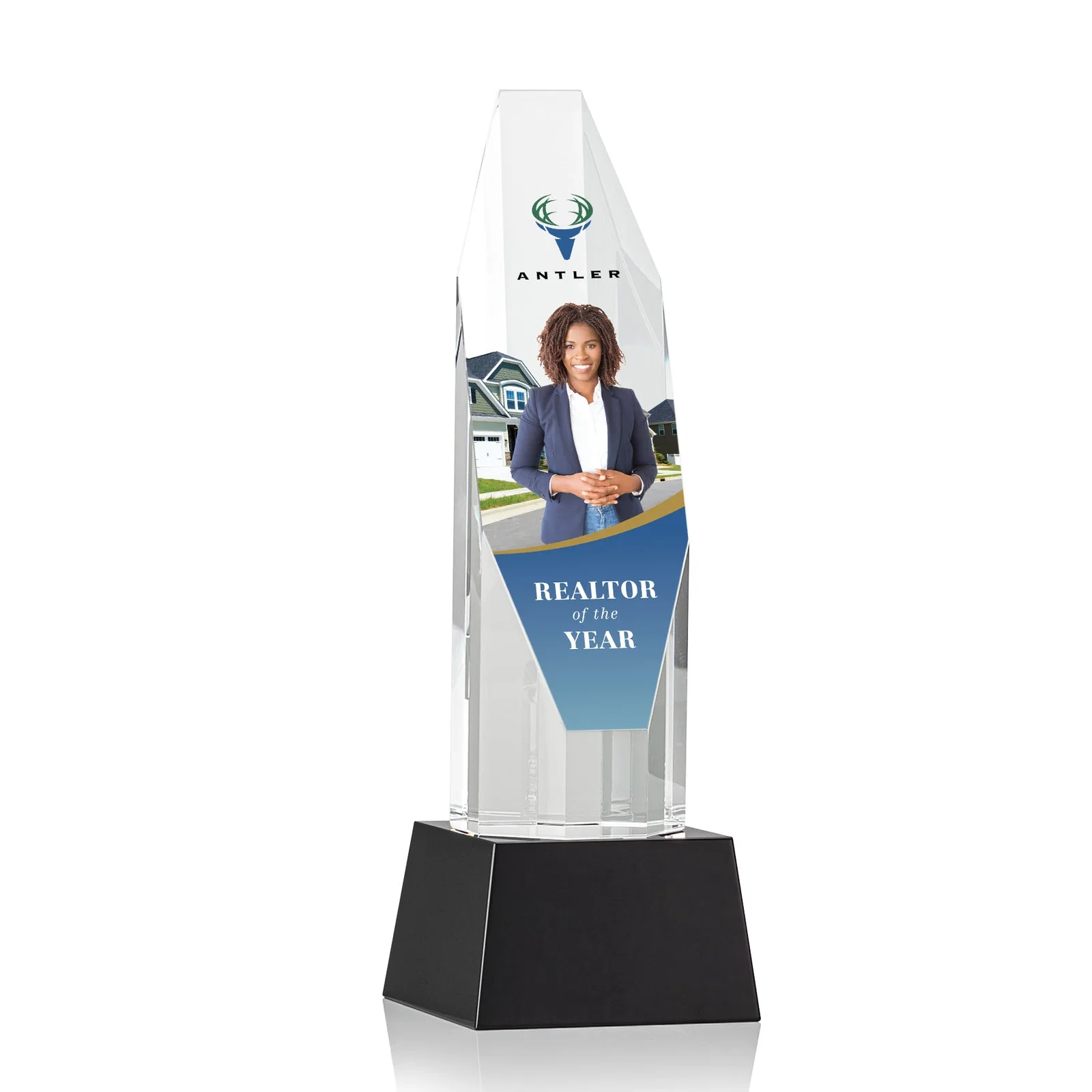 Promotional Optical Crystal Obelisk Award with Sheered Octagonal Diamond Face for volunteer appreciation
