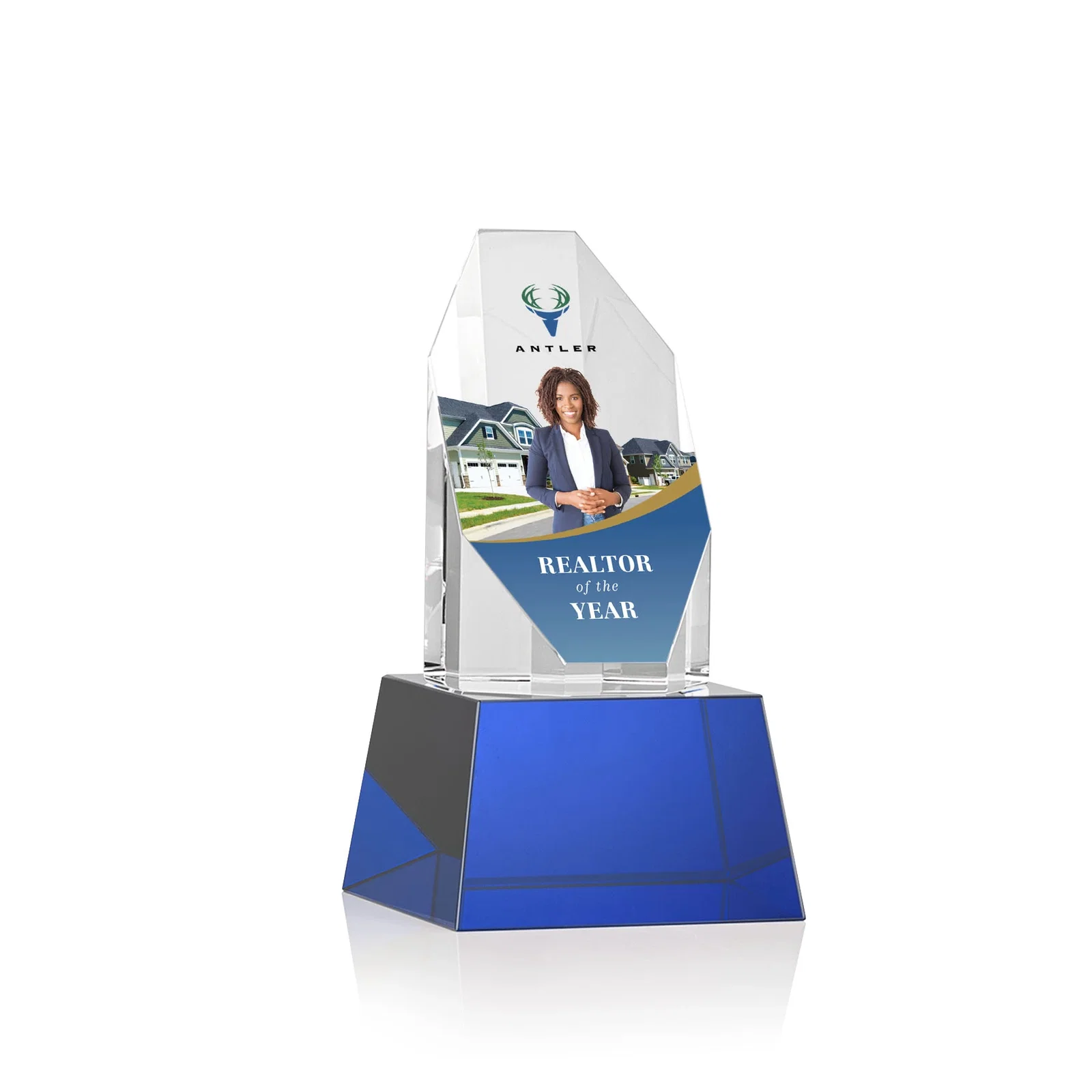 Branded Optical Crystal Obelisk Award with Sheered Octagonal Diamond Face for employee recognition
