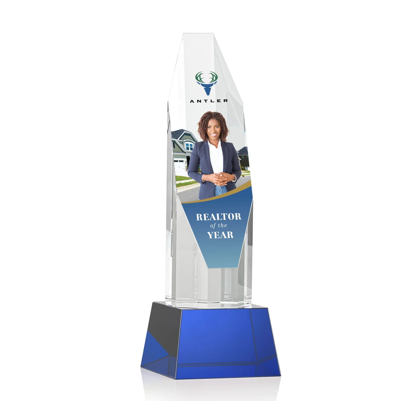 Branded Optical Crystal Obelisk Award with Sheered Octagonal Diamond Face for service anniversary gifts