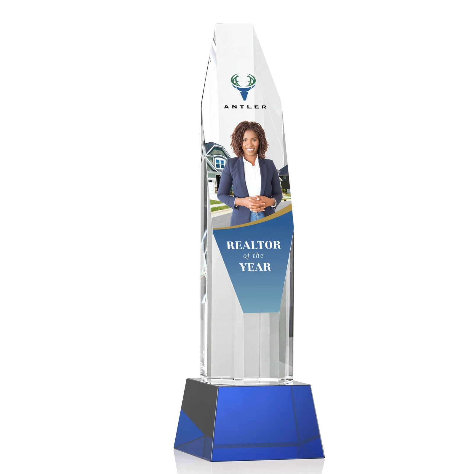 Branded Optical Crystal Obelisk Award with Sheered Octagonal Diamond Face for sales achievement awards