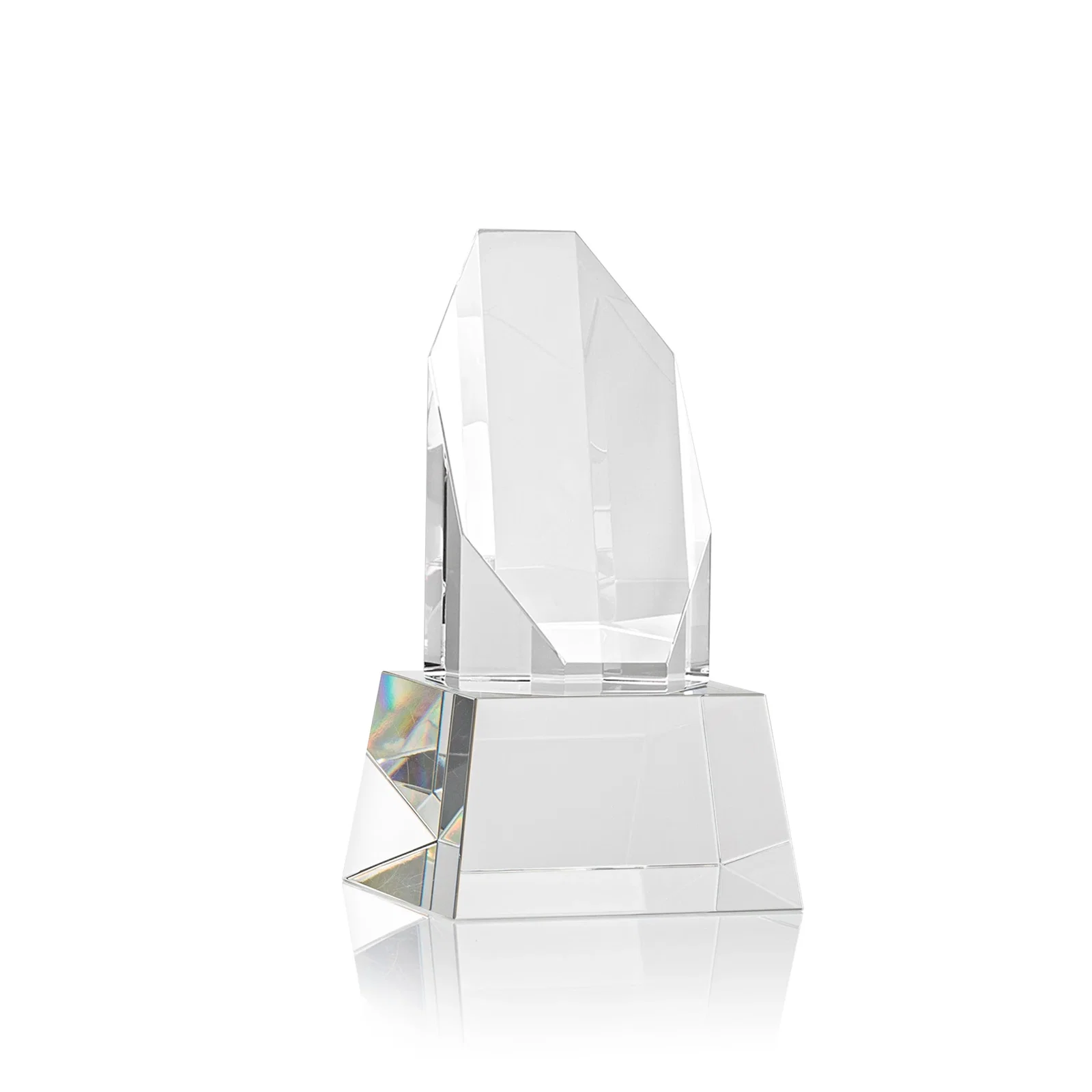 Branded Optical Crystal Obelisk Award with Sheered Octagonal Diamond Face for retirement presentations