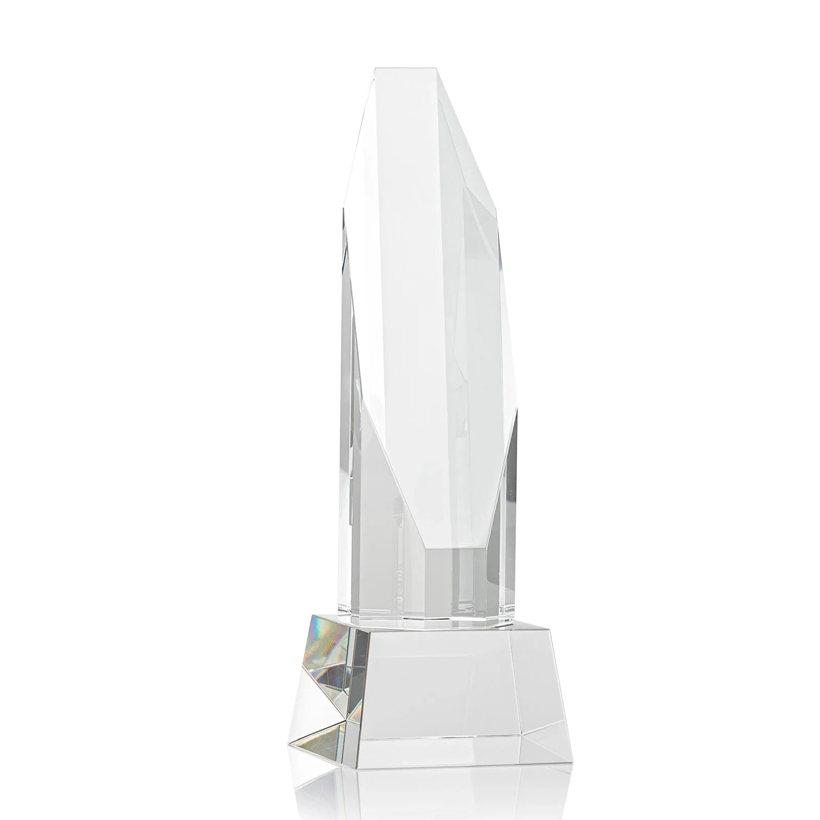 Branded Optical Crystal Obelisk Award with Sheered Octagonal Diamond Face for donor appreciation