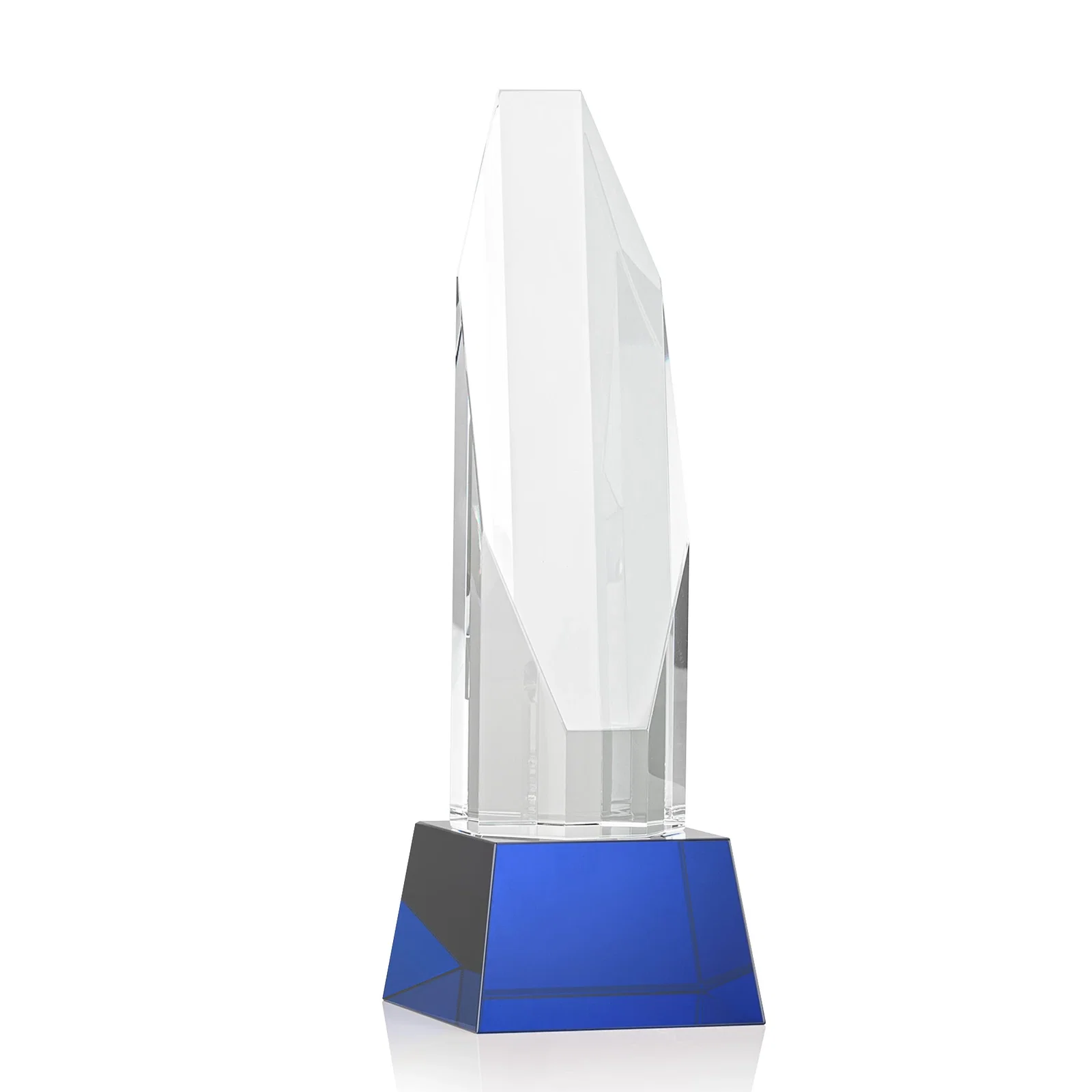 Custom printed Optical Crystal Obelisk Award with Sheered Octagonal Diamond Face for donor appreciation