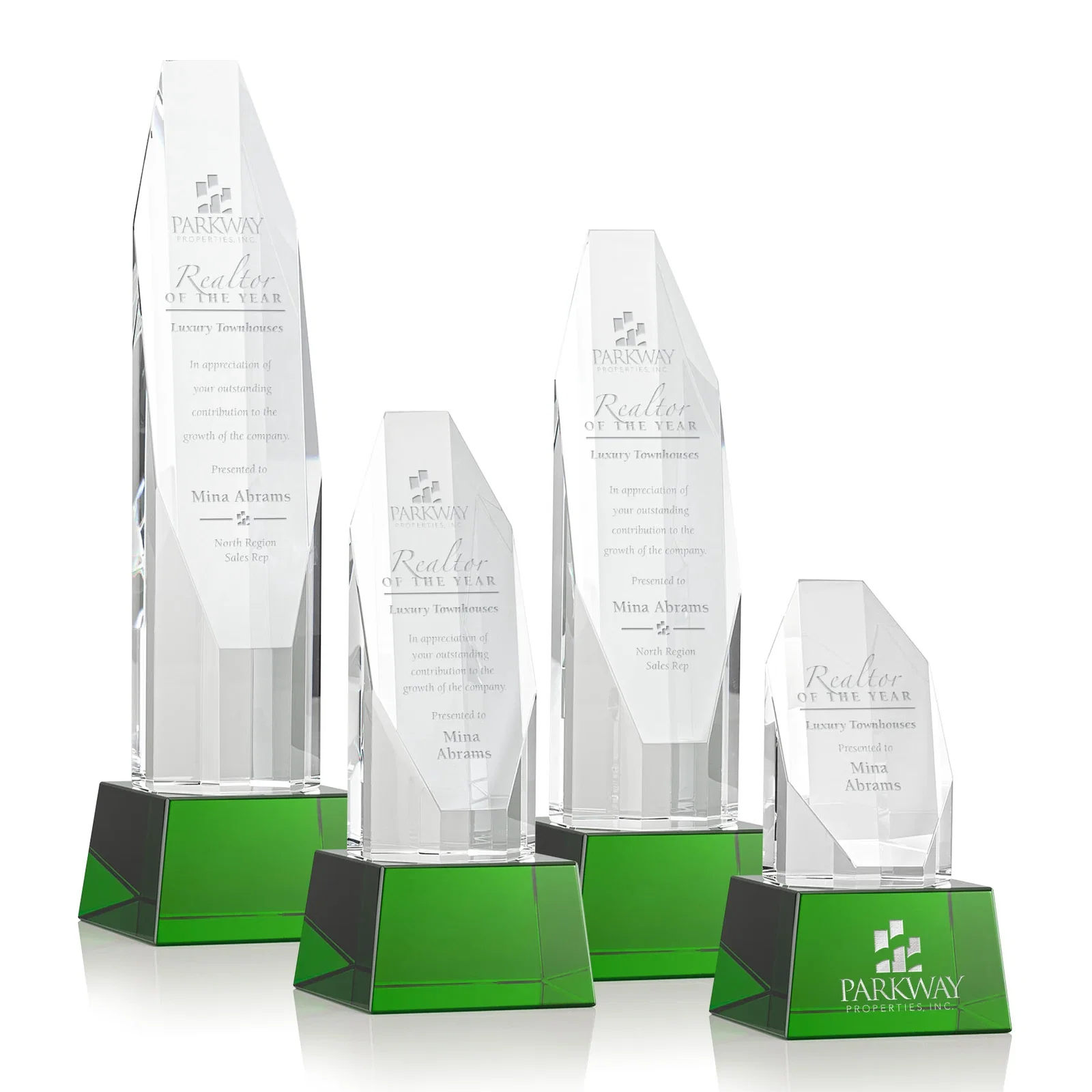 Custom Optical Crystal Obelisk Award with Sheered Octagonal Diamond Face for team milestone celebrations