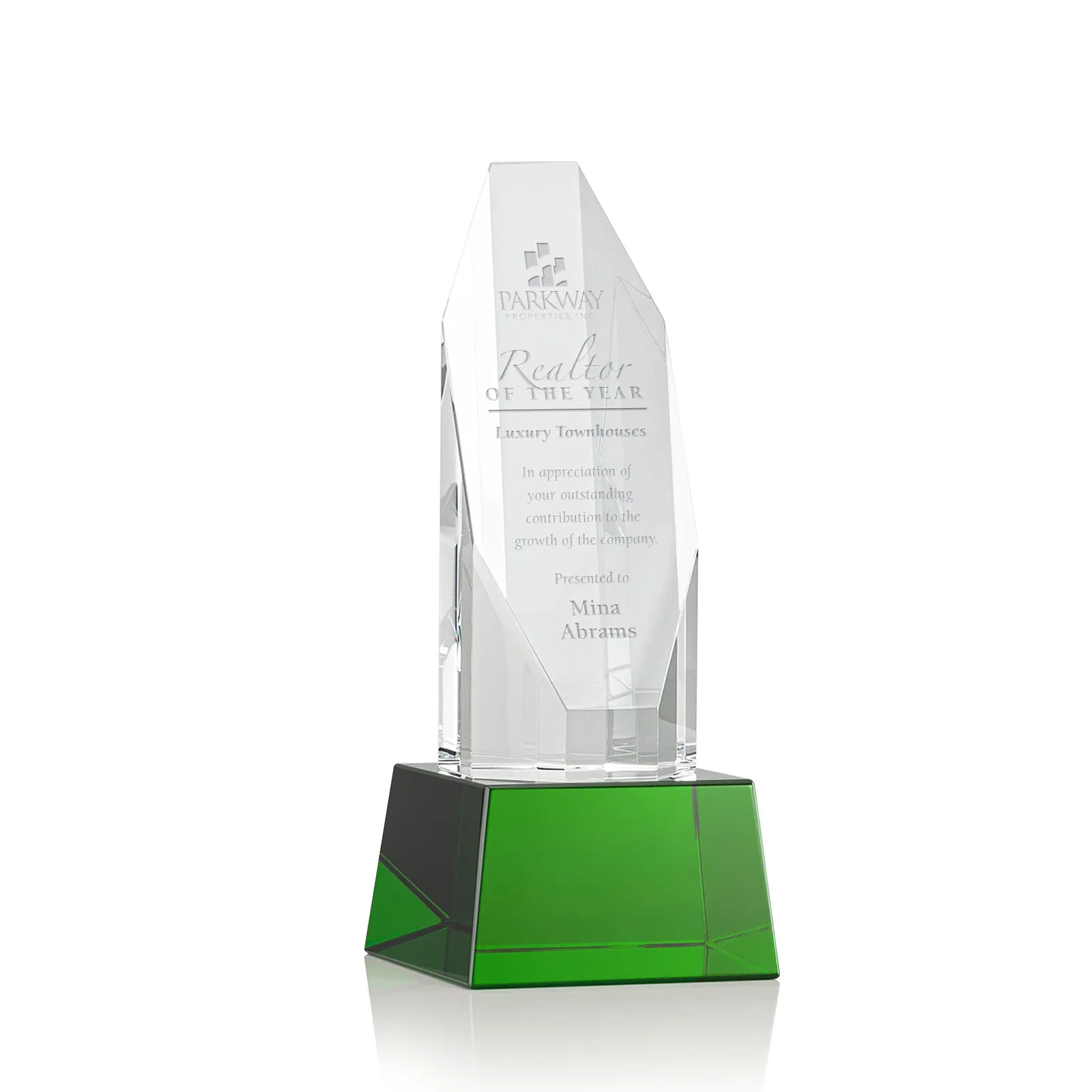 Custom Optical Crystal Obelisk Award with Sheered Octagonal Diamond Face for graduation ceremonies