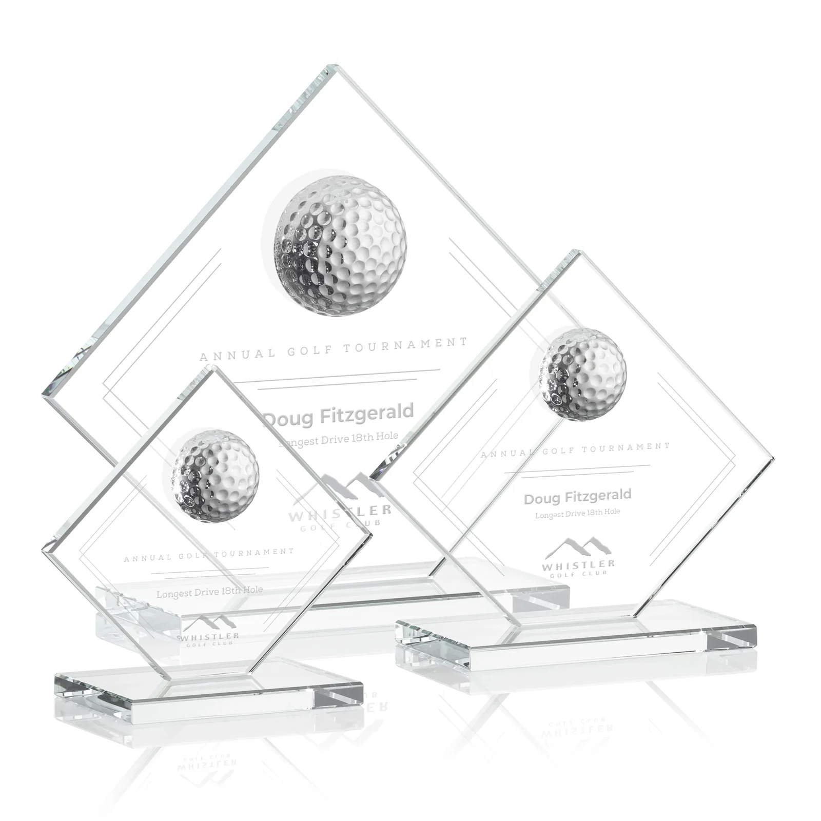 Custom Starfire Crystal Diamond Award with 3D Golf Ball for employee recognition