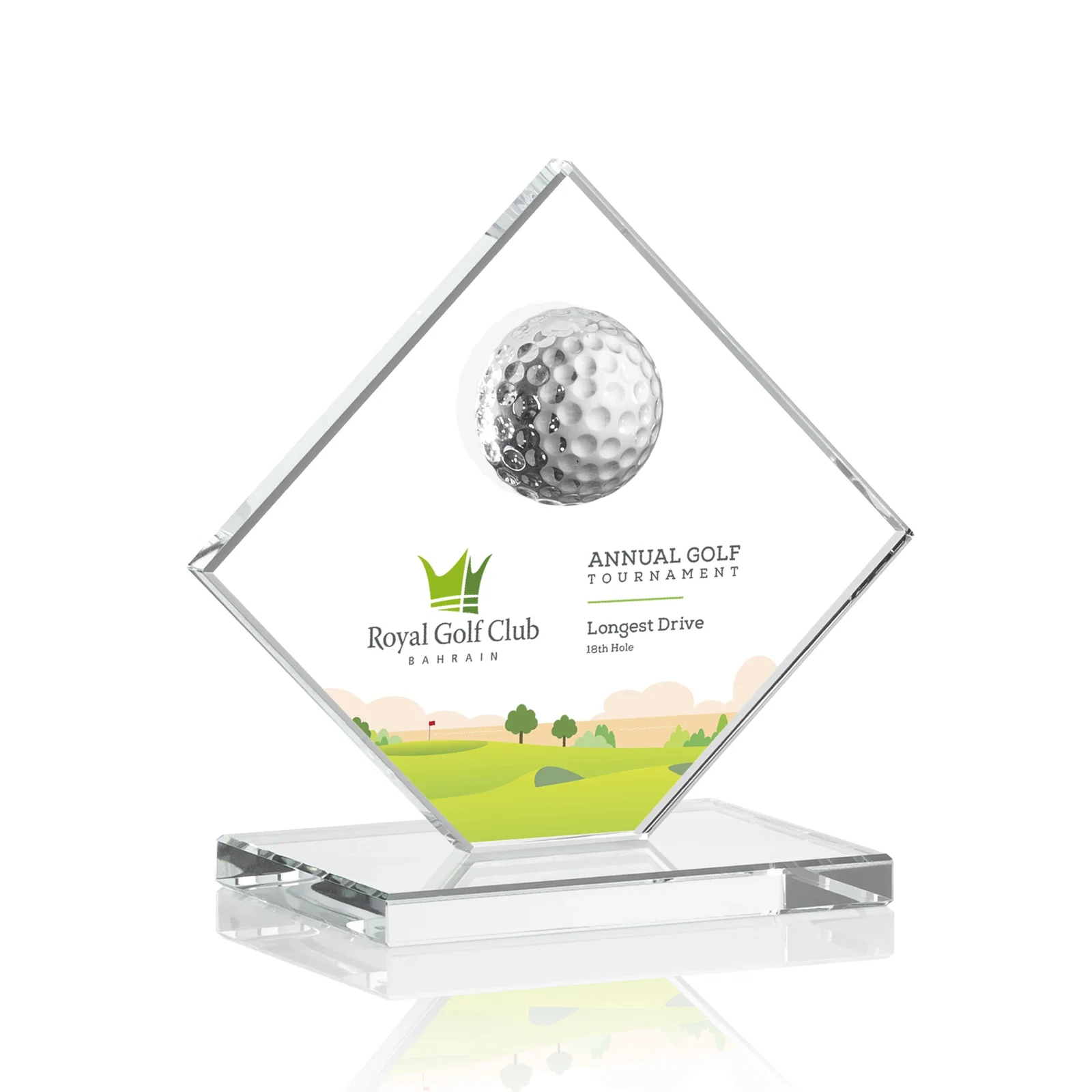 Custom Starfire Crystal Diamond Award with 3D Golf Ball for volunteer appreciation