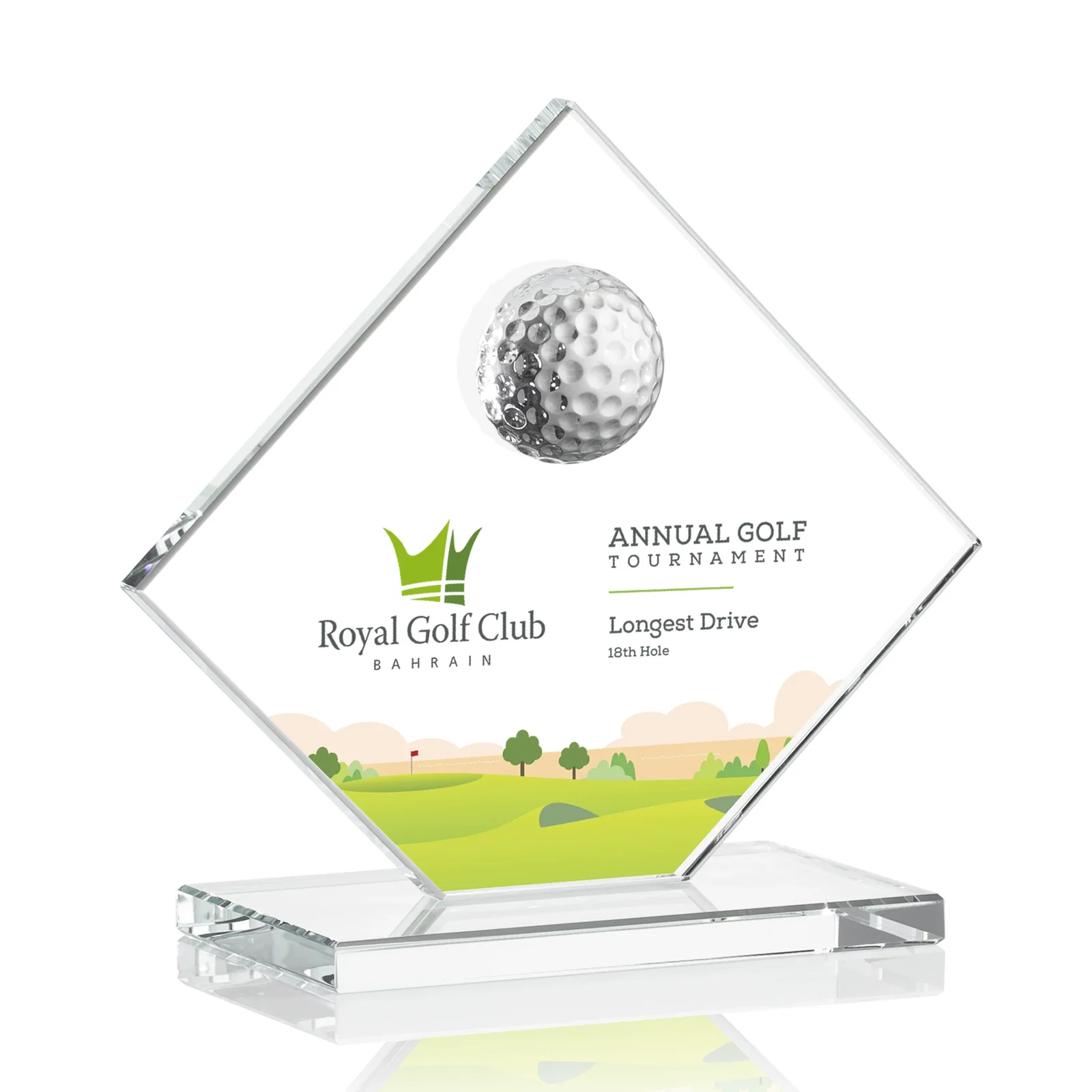 Custom Starfire Crystal Diamond Award with 3D Golf Ball for dealer and partner awards