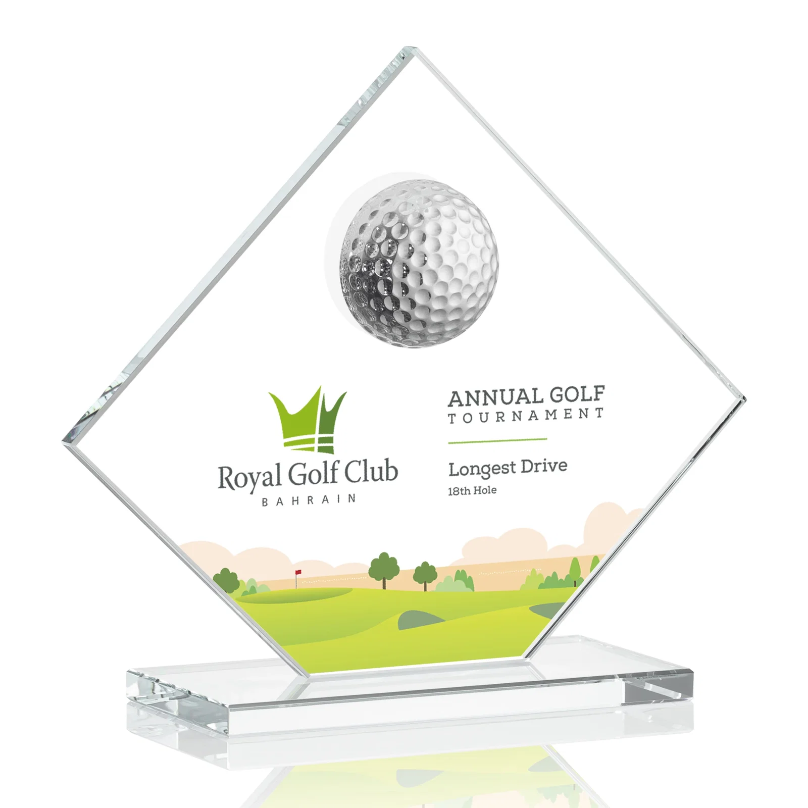 Custom Starfire Crystal Diamond Award with 3D Golf Ball for company anniversary events