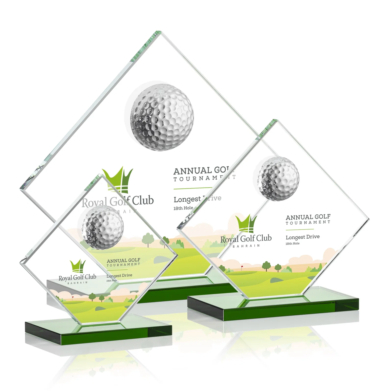 Personalized Starfire Crystal Diamond Award with 3D Golf Ball for corporate award ceremonies