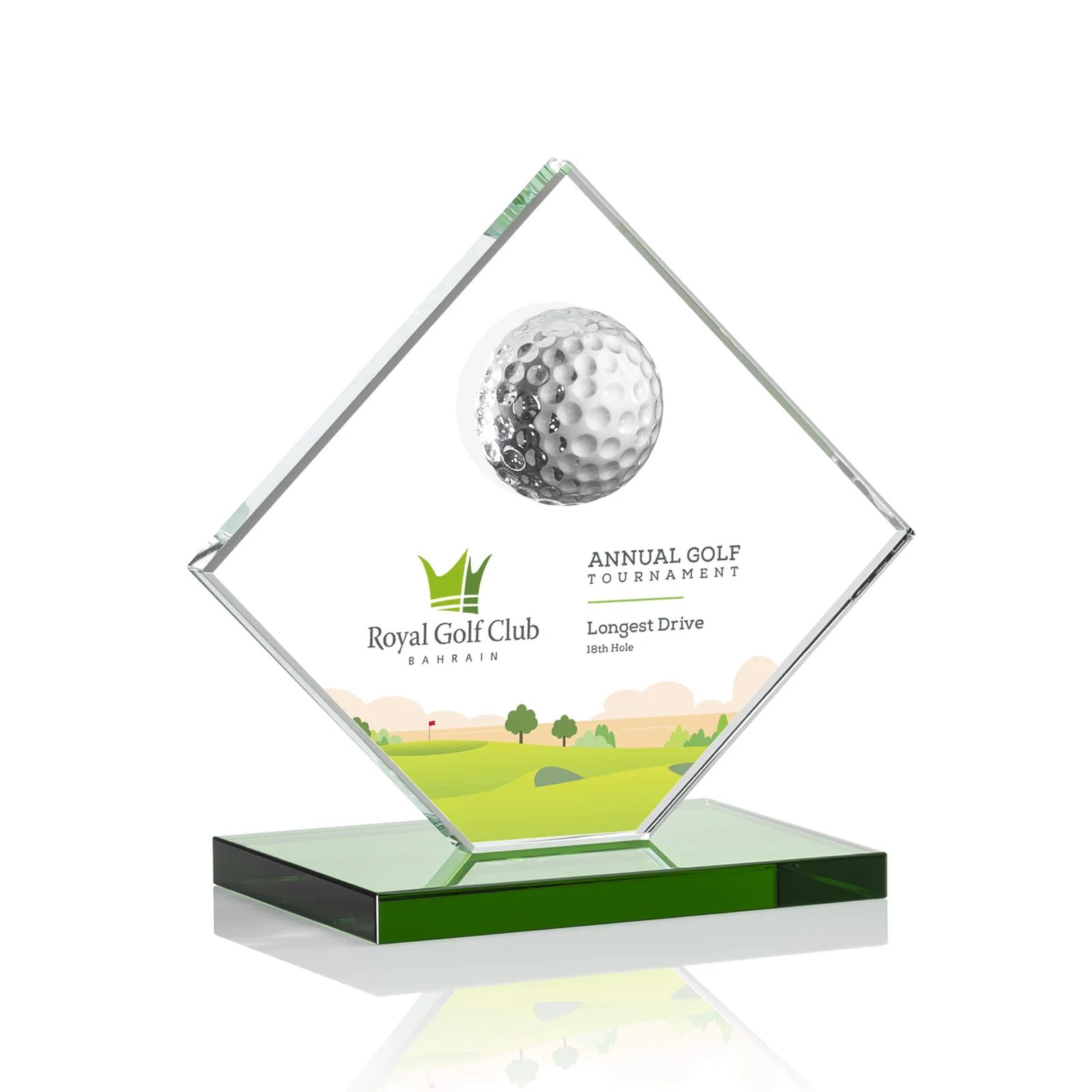 Personalized Starfire Crystal Diamond Award with 3D Golf Ball for service anniversary gifts