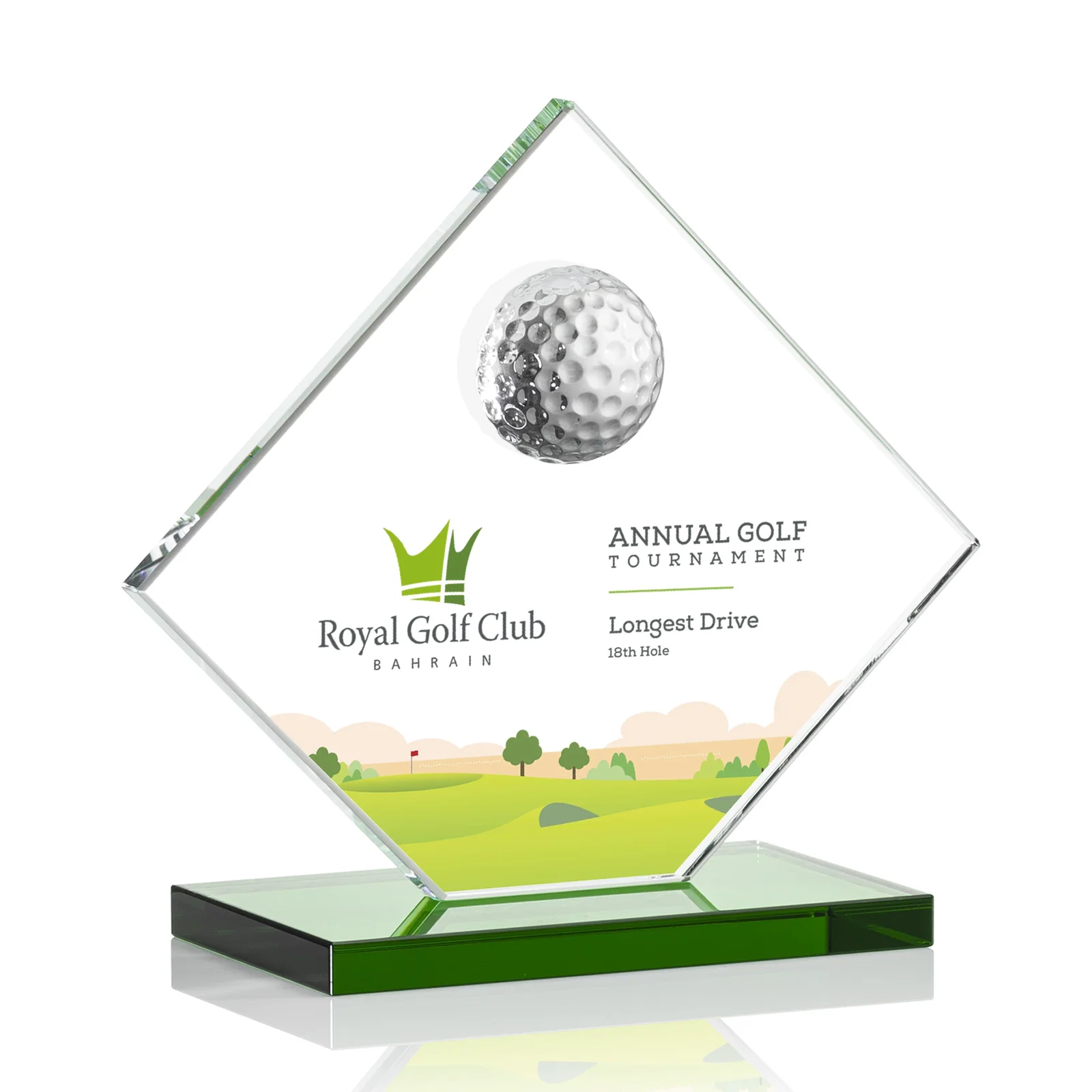 Personalized Starfire Crystal Diamond Award with 3D Golf Ball for sales achievement awards