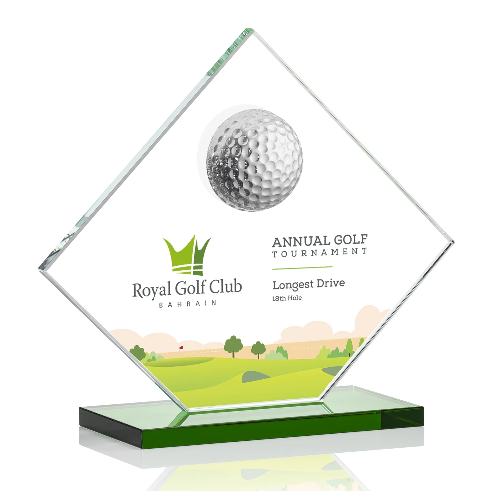 Personalized Starfire Crystal Diamond Award with 3D Golf Ball for retirement presentations