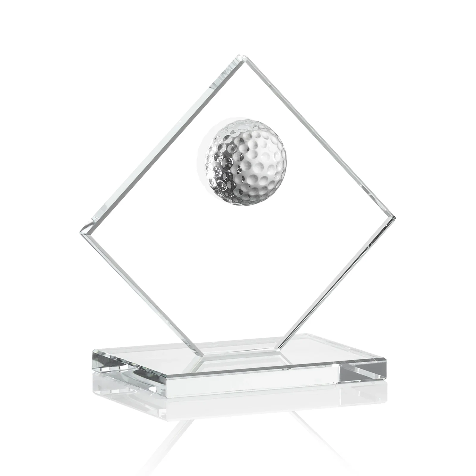 Personalized Starfire Crystal Diamond Award with 3D Golf Ball for team milestone celebrations