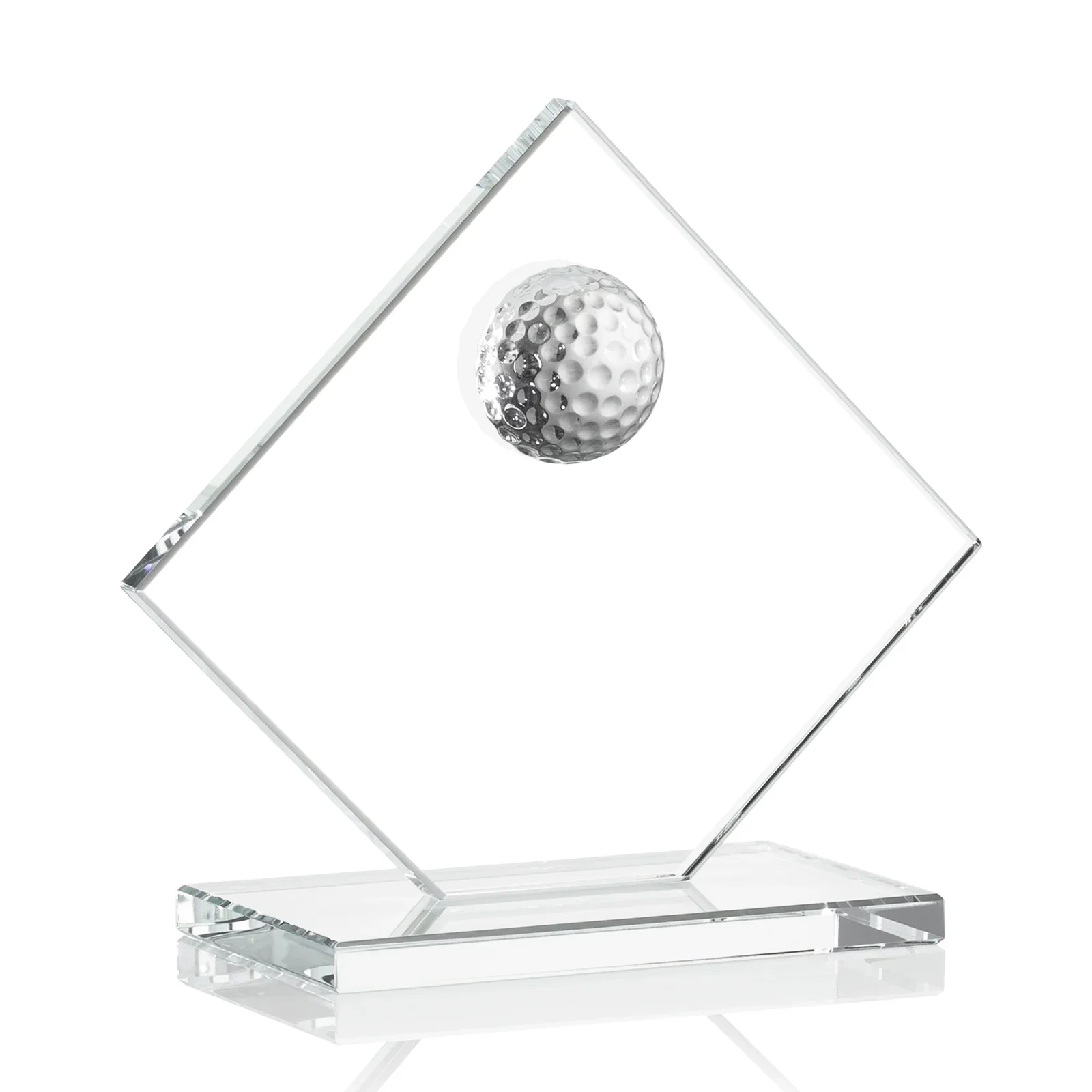 Personalized Starfire Crystal Diamond Award with 3D Golf Ball for donor appreciation