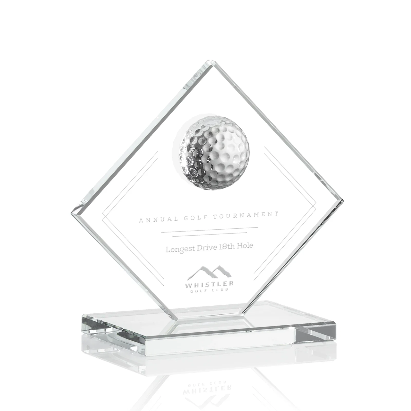 Custom Starfire Crystal Diamond Award with 3D Golf Ball for corporate award ceremonies