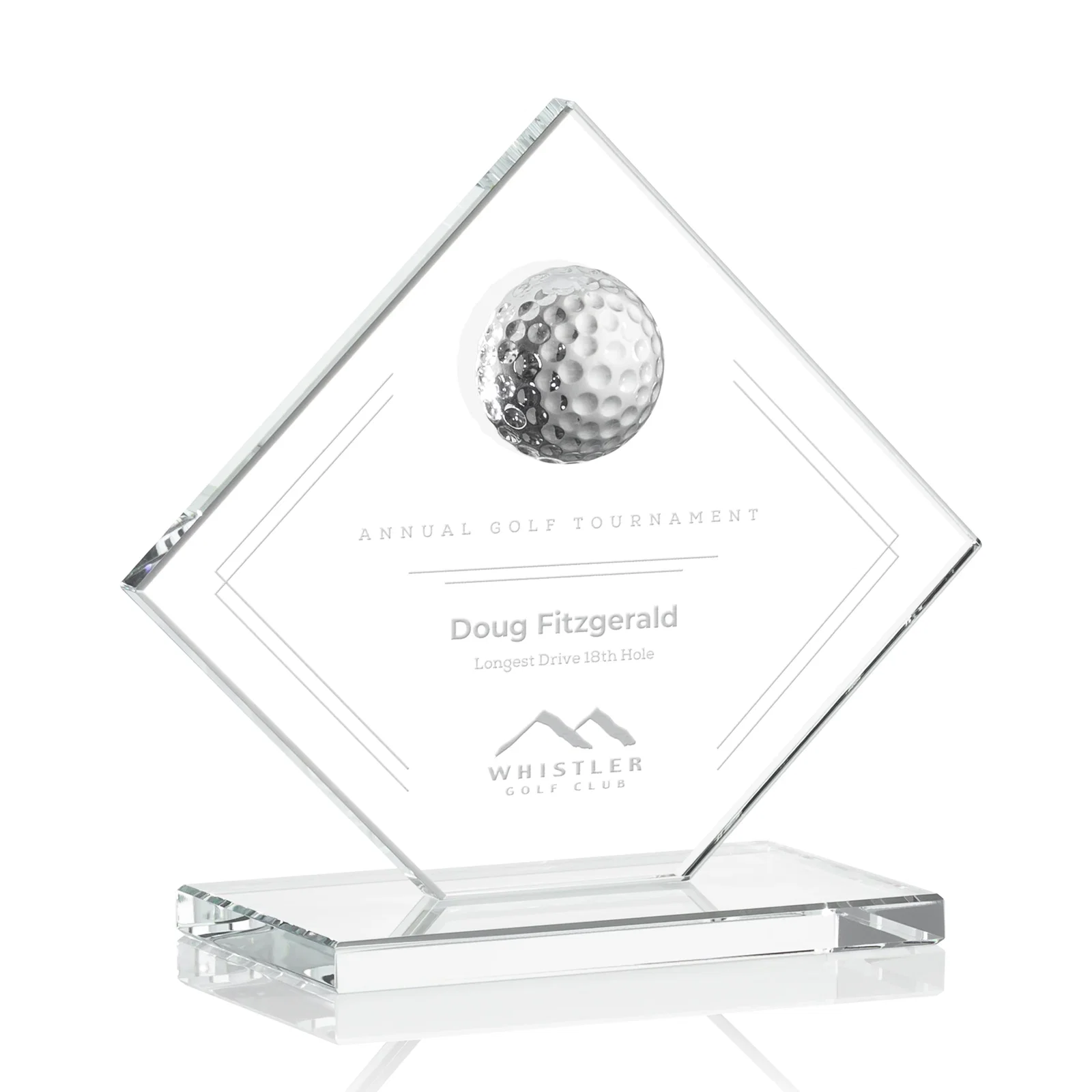 Custom Starfire Crystal Diamond Award with 3D Golf Ball for service anniversary gifts