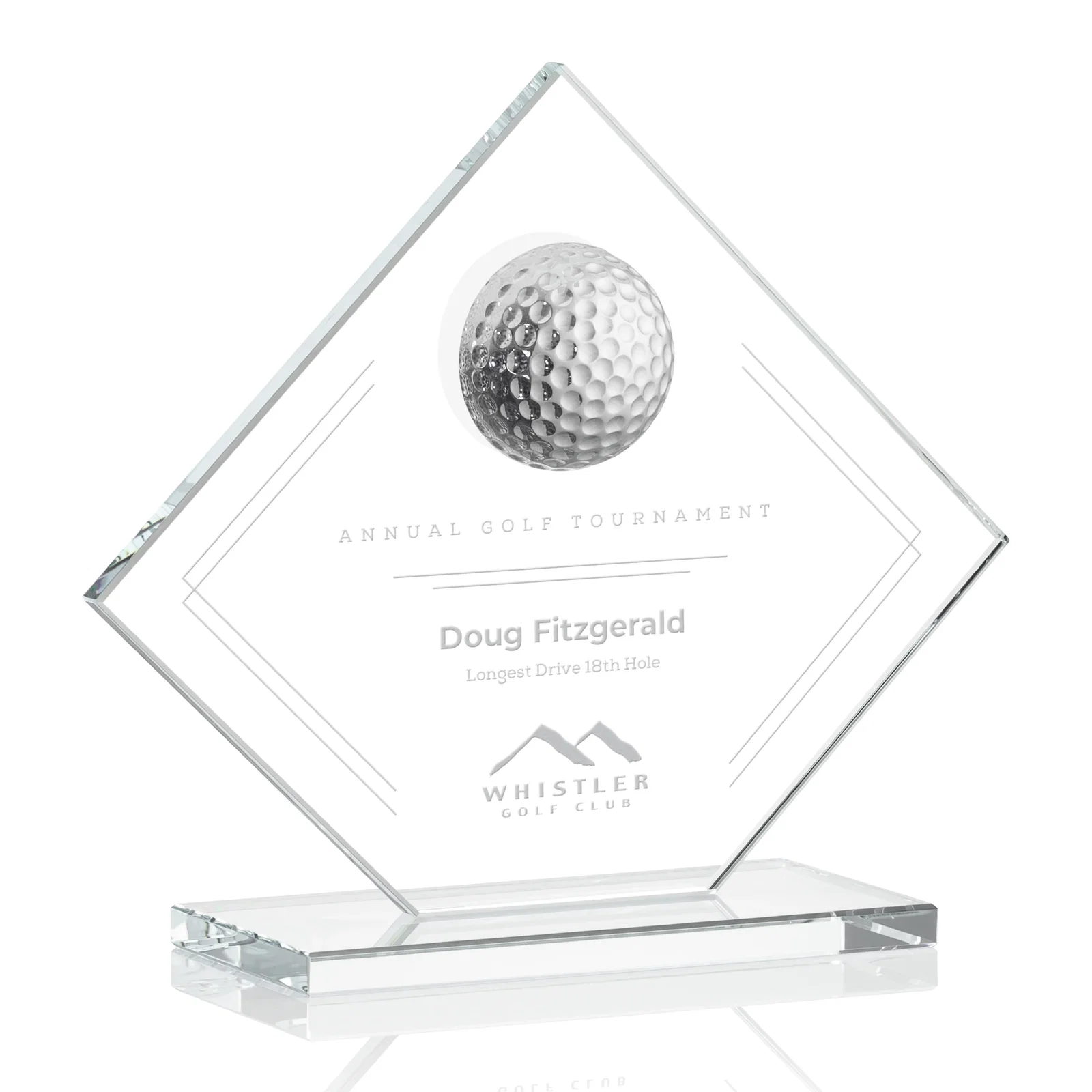 Custom Starfire Crystal Diamond Award with 3D Golf Ball for sales achievement awards