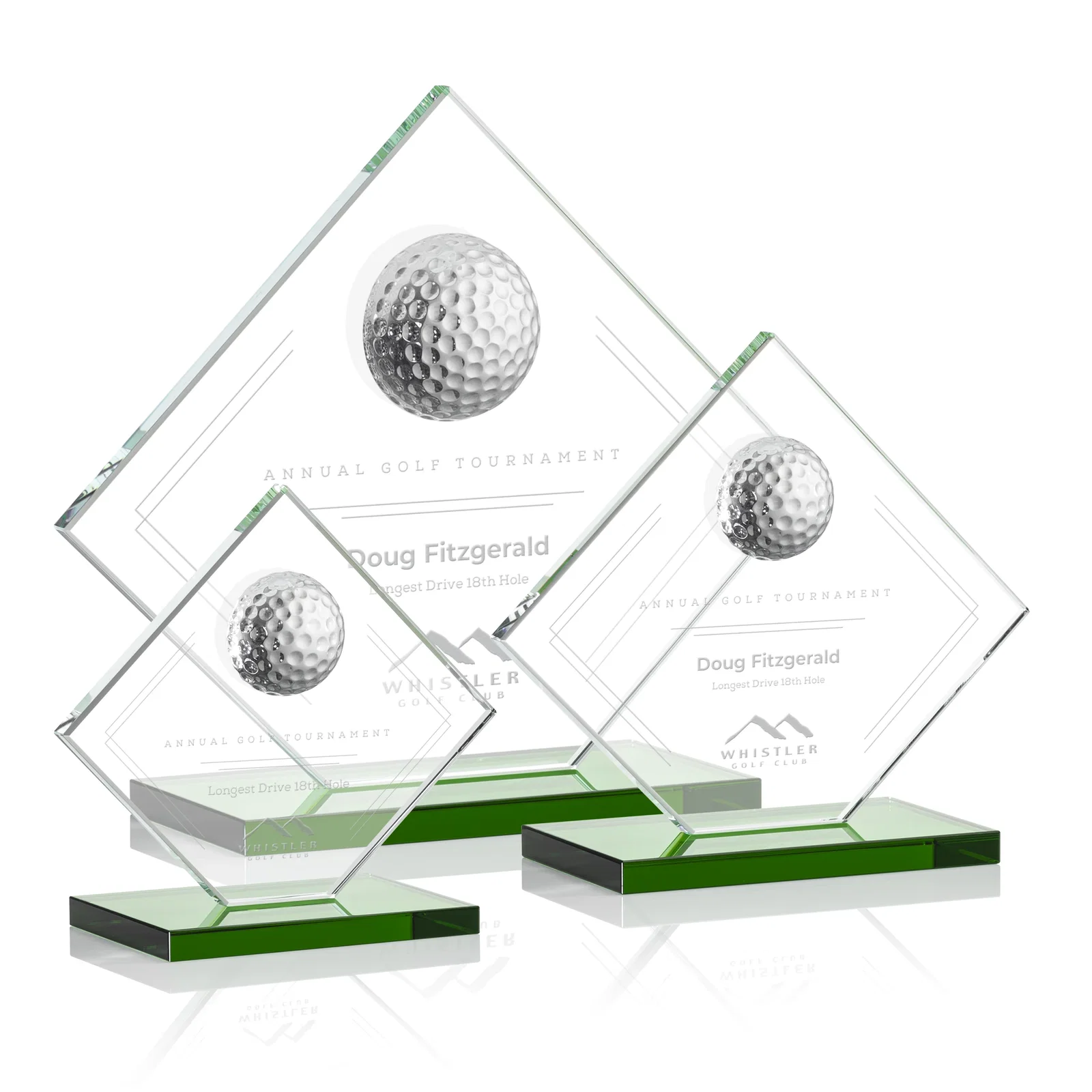 Custom Starfire Crystal Diamond Award with 3D Golf Ball for retirement presentations