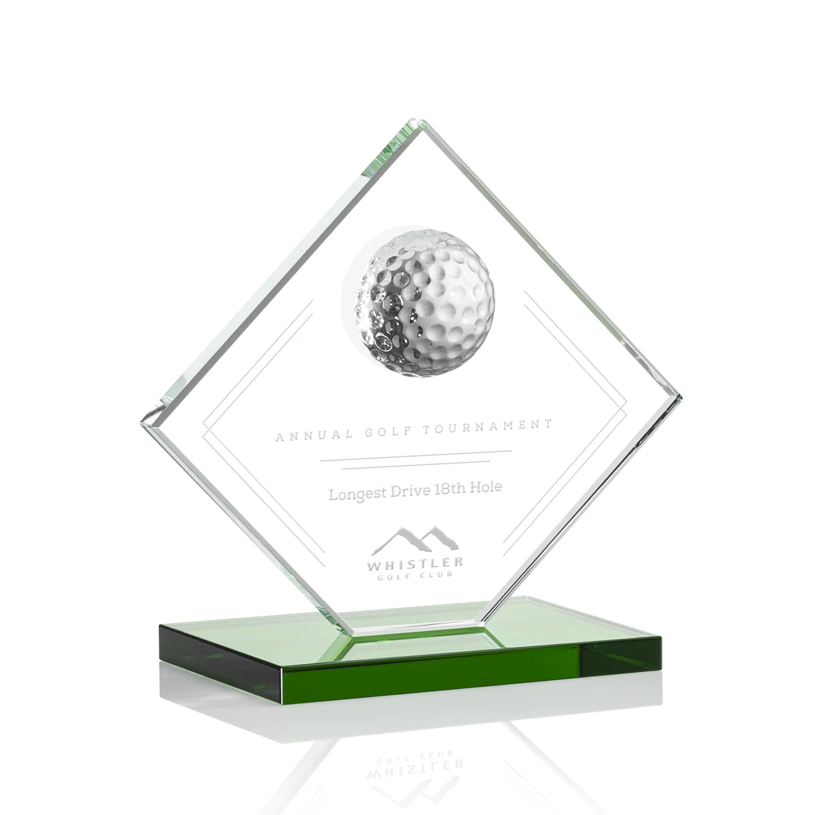 Custom Starfire Crystal Diamond Award with 3D Golf Ball for team milestone celebrations