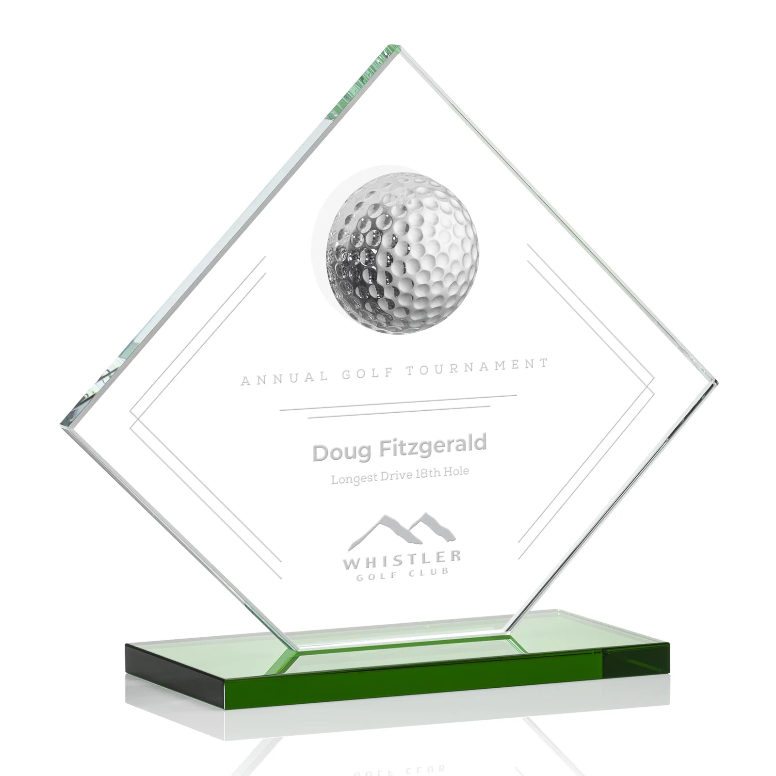 Custom Starfire Crystal Diamond Award with 3D Golf Ball for graduation ceremonies