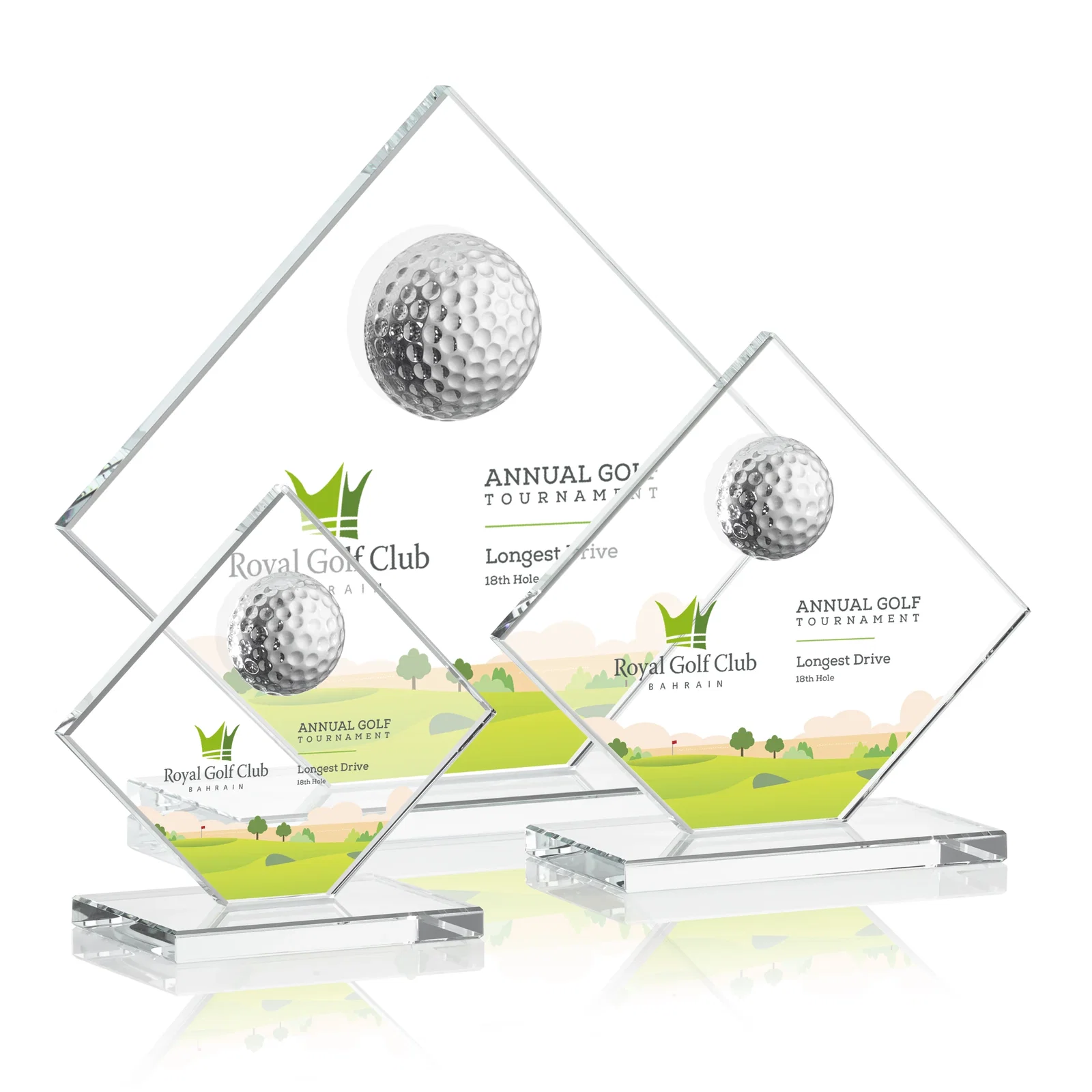 Custom Starfire Crystal Diamond Award with 3D Golf Ball for safety achievement programs