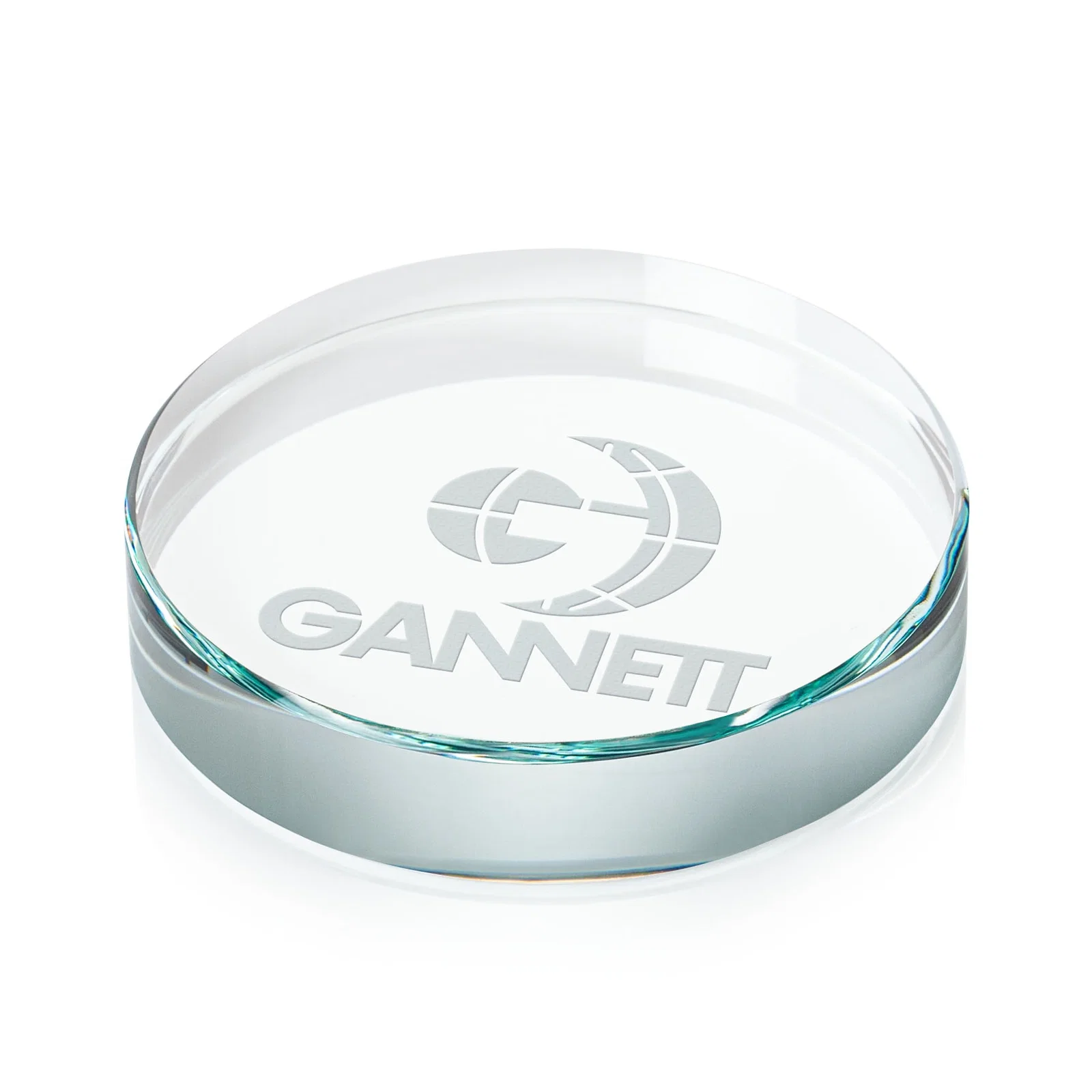 Custom Round Jade or Starfire Crystal Paperweight, 3.5" Diameter for employee recognition