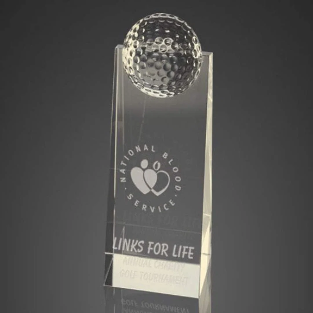 Custom Optical Crystal Tower Golf Award Offered Only in Clear for employee recognition