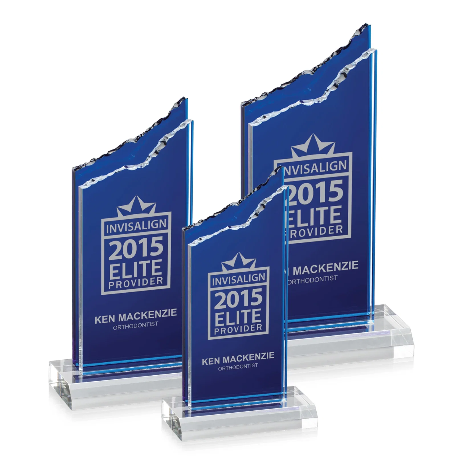 Custom Acrylic Mountain Award with Clear and Azure Double Pane for employee recognition